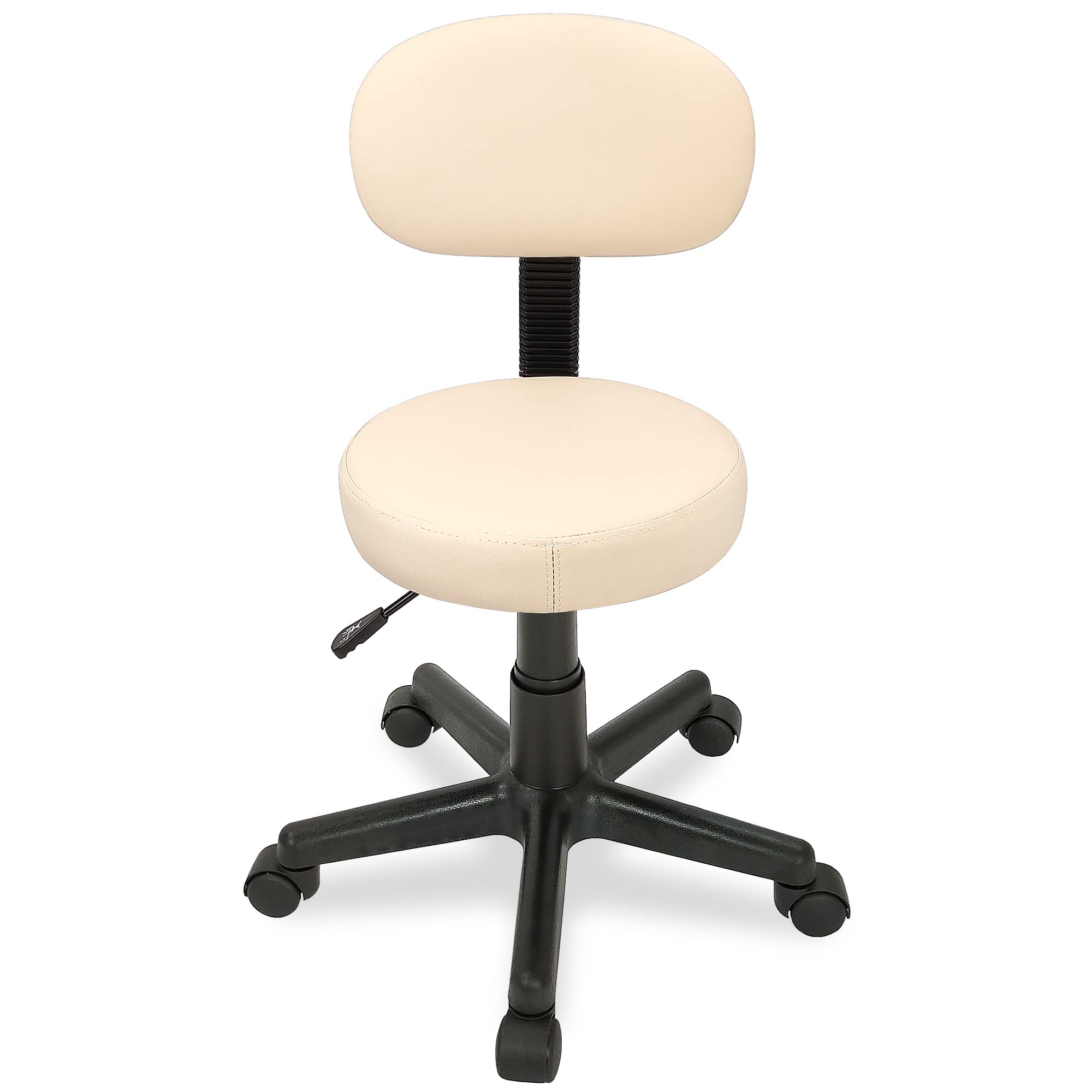 BELTOM® Taburete ERGONÓMICO Regulable CO Respaldo Silla CASA SALÓN Studio Tatuaje Masaje - Crema