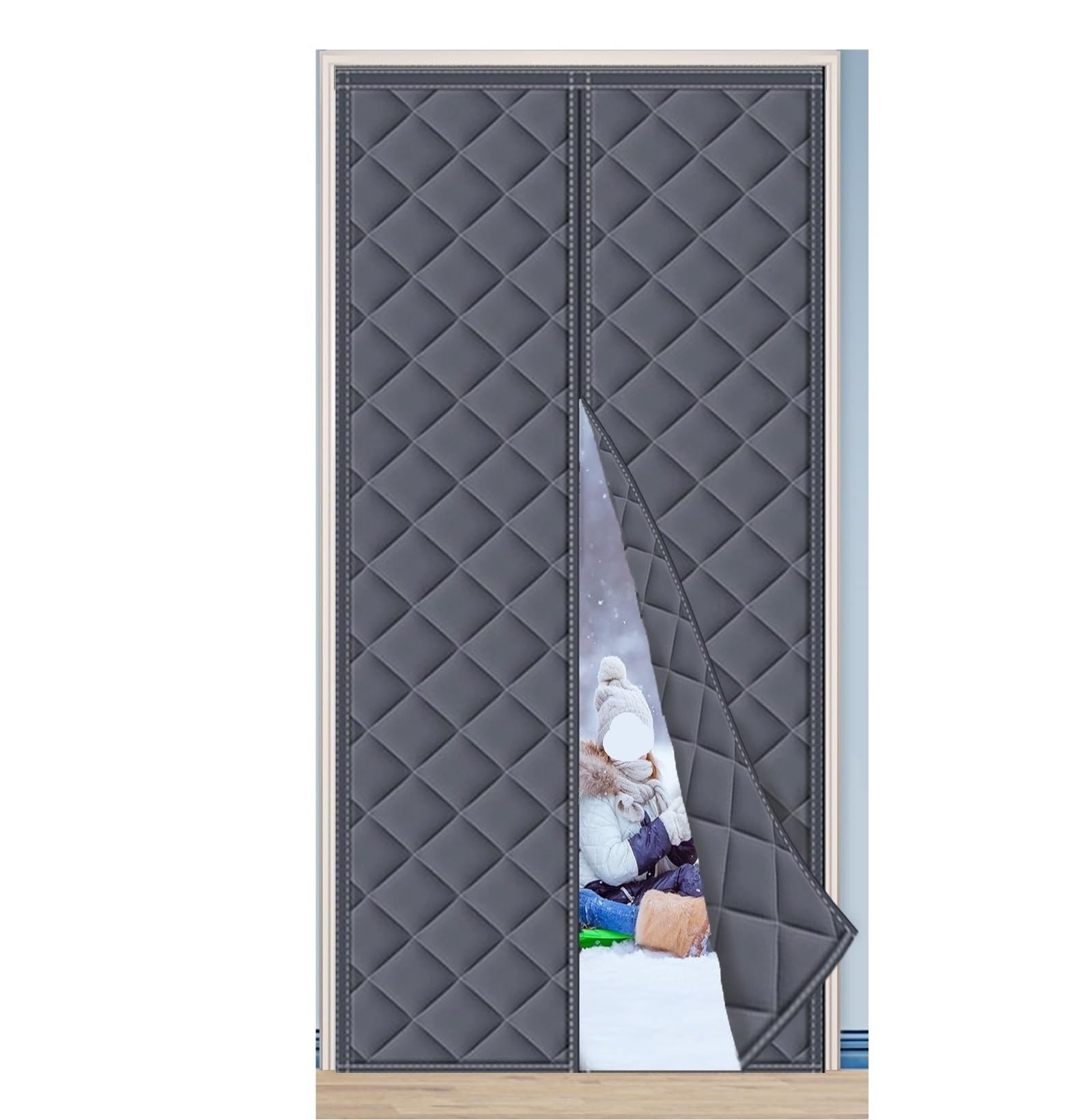 Rideau porte isolant thermique gris 80x210 cm avec fermeture magnétique pour l'hiver