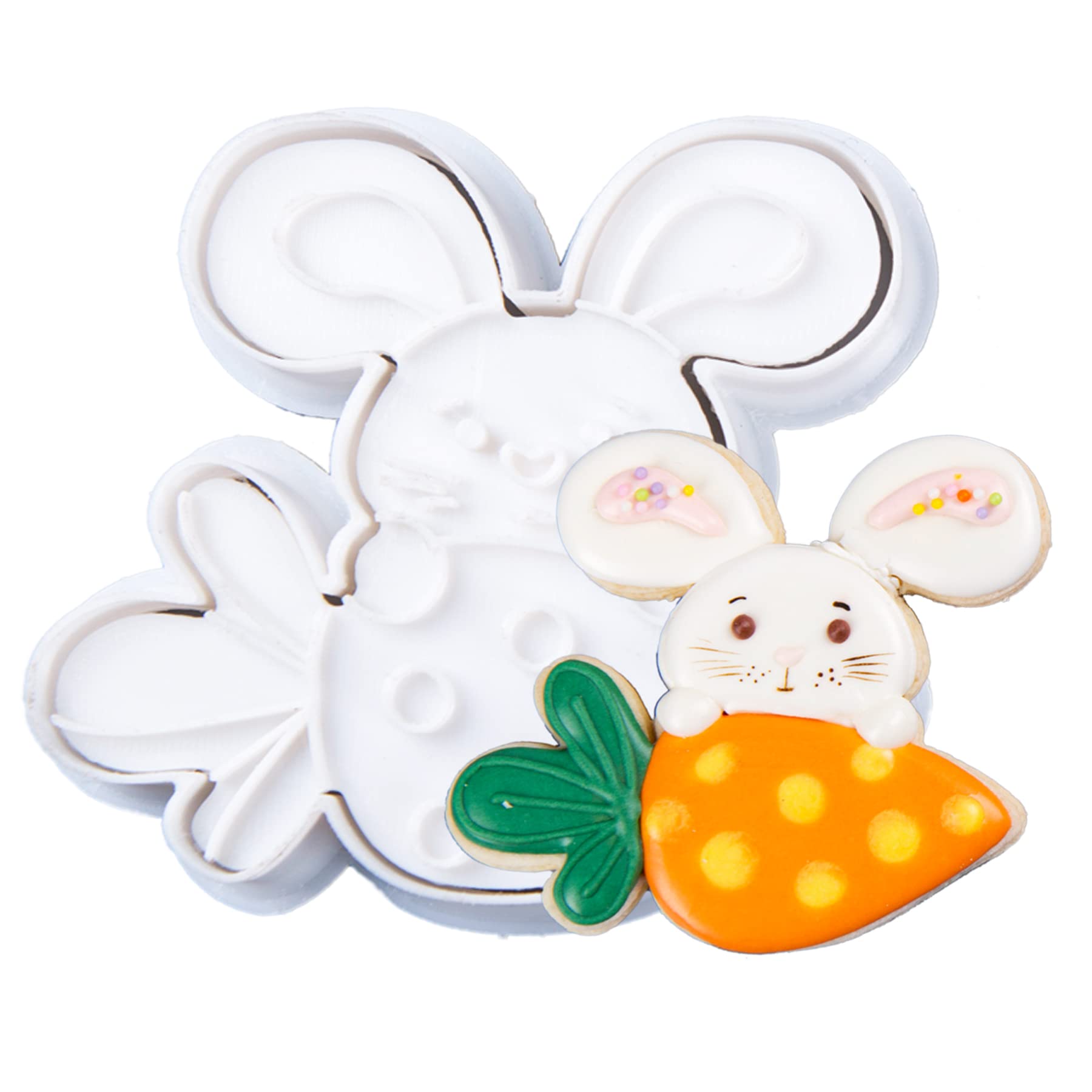 Flycalf Easter Cookie Cutters with Plunger Stamps Holiday Carrot Shapes PLA Baking Accessories Cutter Molds Gifts Decorative Party 3.5" Kitchen Cake Supplies