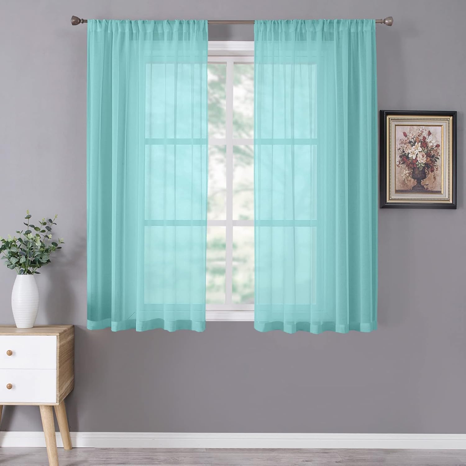 Tollpiz Short Sheer Curtains Linen Textured Bedroom Curtain