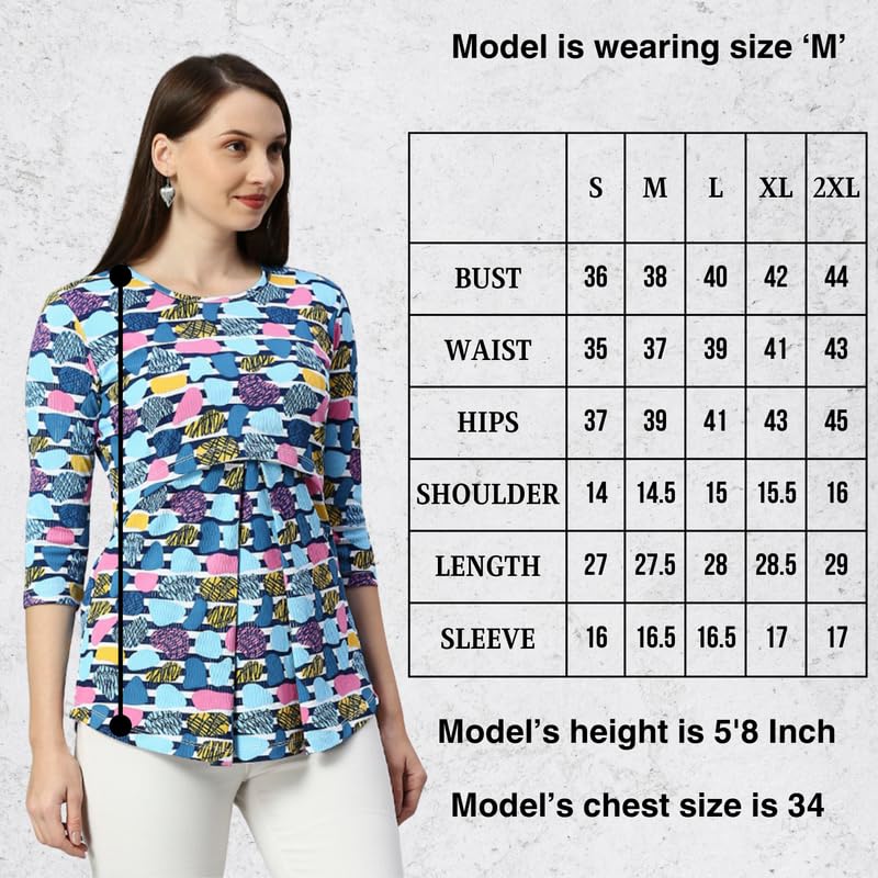True Shape Maternity Tops for Women | Stylish Zipless Feeding Tunic Shirt with Breastfeeding Access in Knitted Hosiery for Pre & Post Pregnancy(TST-150-XL, Denim Blue) 4