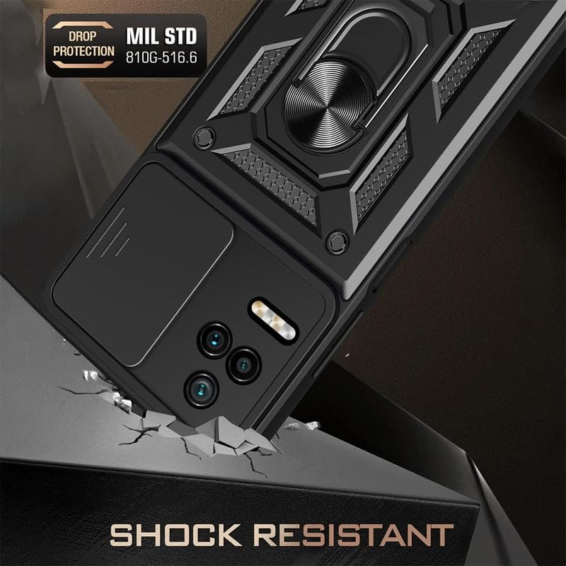 Image of Shutter Heavy Duty Hard Tough Silicone TPU Dual Layer Hybrid Shockproof Cover,Ring Kickstand for Poco F4 5G - Black