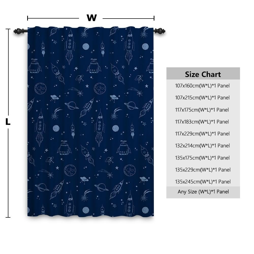 Rideaux spatiaux pour Enfants Rocket Galaxy Planet Bleu Marine Chambre à Coucher sur Le thème de l'espace Rideaux de Porte et fenêtre pour garçon Salle de Jeux de crèche 135x245cm 1 Panneau