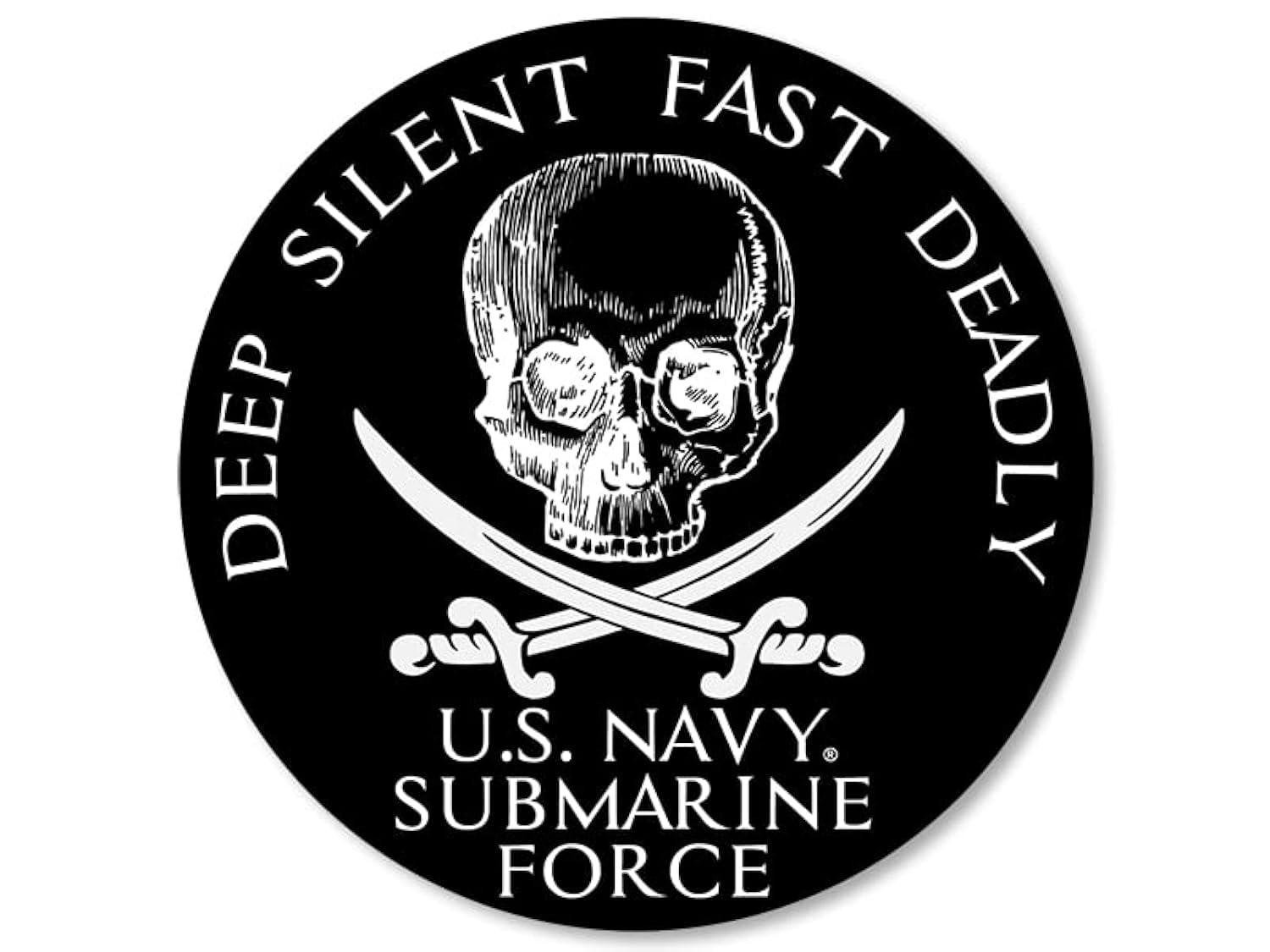 US Navy Submarine Force Deep Silent Fast Deadly Sticker (Navy Vinyl, Skull and Sword USN Decal for Cars, Trucks (3 inch) USN Licensed