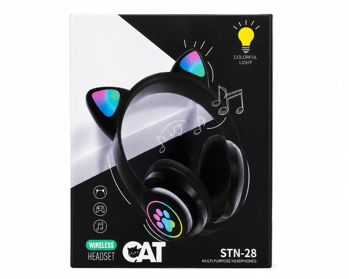 Wireless Cat Ear Headphones, Black, RGB Colourful LED Lights, STN-28, Multi Purpose Bluetooth Headset-image-44