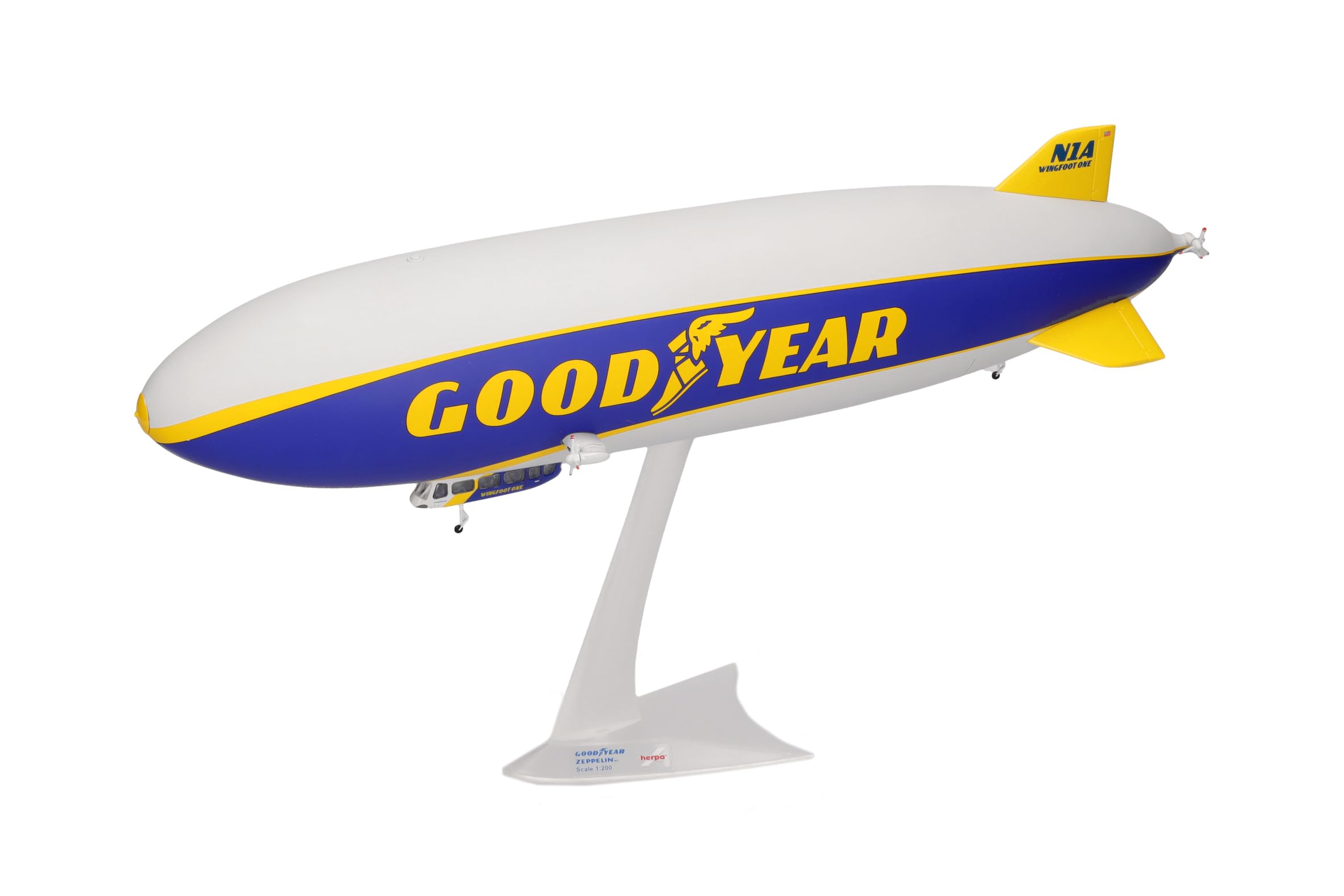 Herpa Modellflugzeug Goodyear Zeppelin NT - N1A Wingfoot One Miniatur im Maßstab 1:200, Sammlerstück, Modell ohne Standfuß, Kunststoff