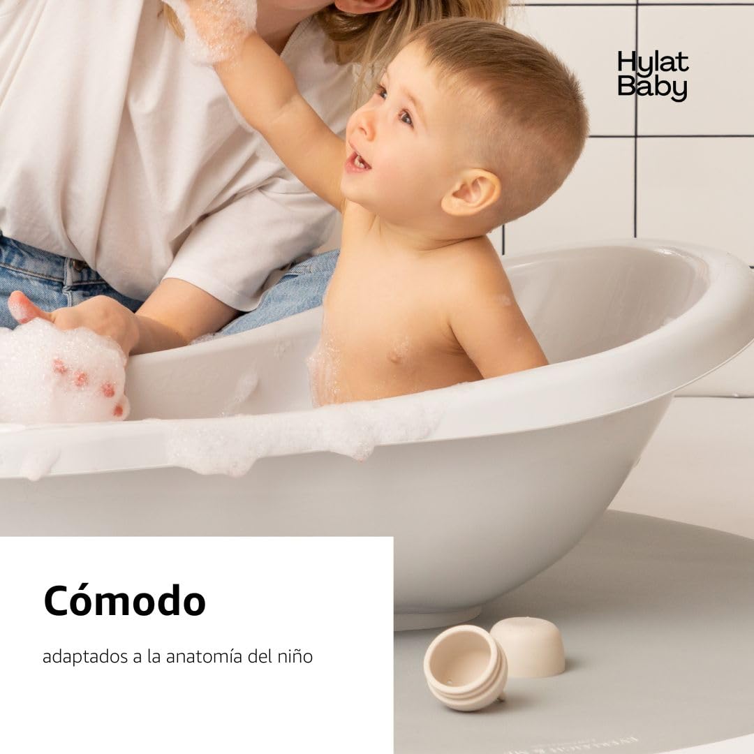 Hylat Baby Bañera para bebés con soporte y desagüe - Certificado TÜV Rheinland - ergonómica y cómoda para recién nacidos y bebés - Colección Lite - Color: Gris, Diseño: Friends