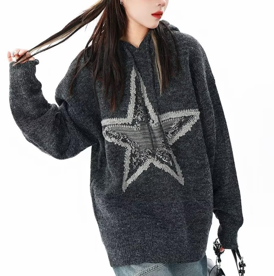 Pullover Sweaters for Men Y2k Oversized Long Sleeve Knit Goth Star Graphic Sweater Hoodie Streetwear Punk Clothes2