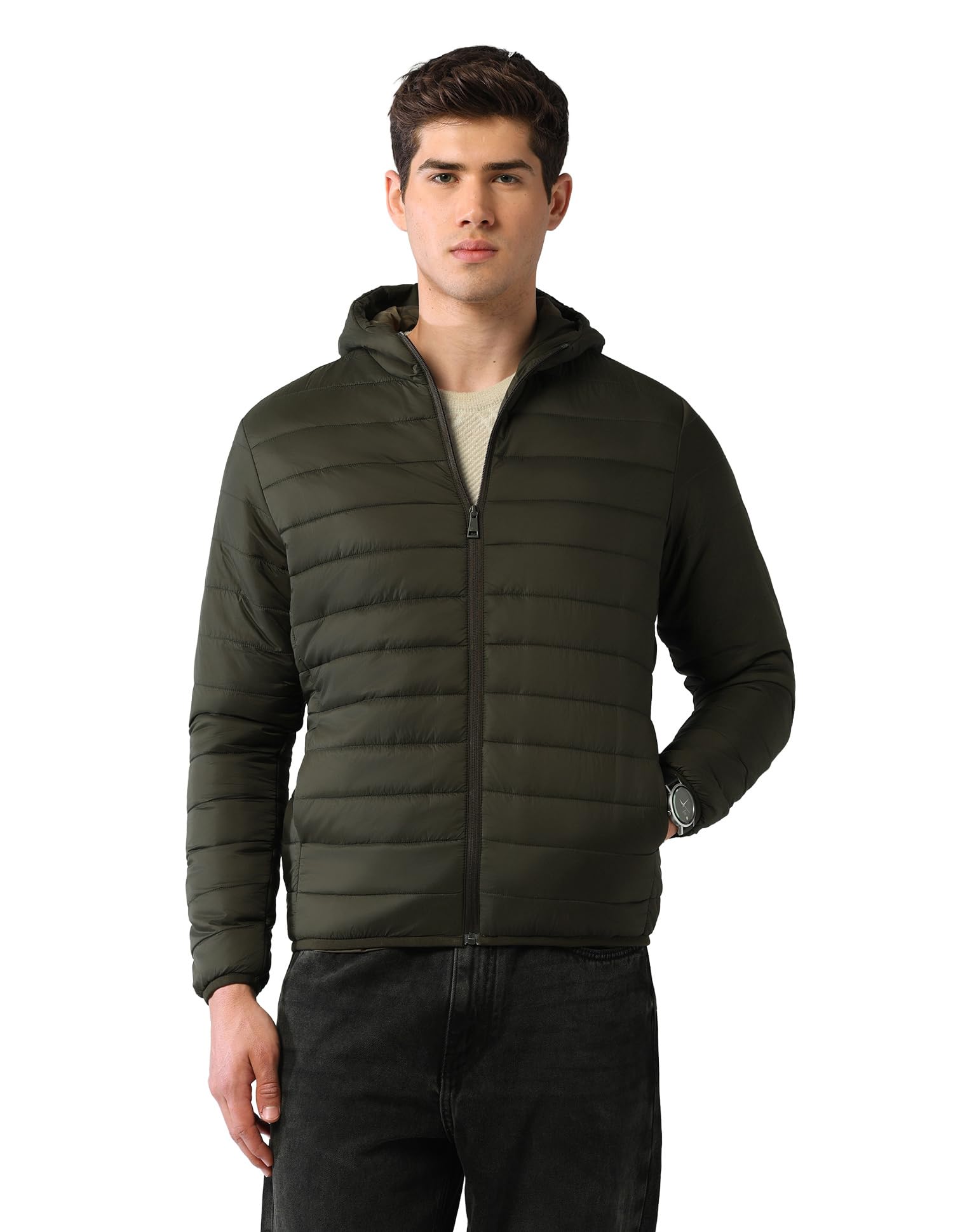 Solid Regular Fit Puffer Jacket-image-1