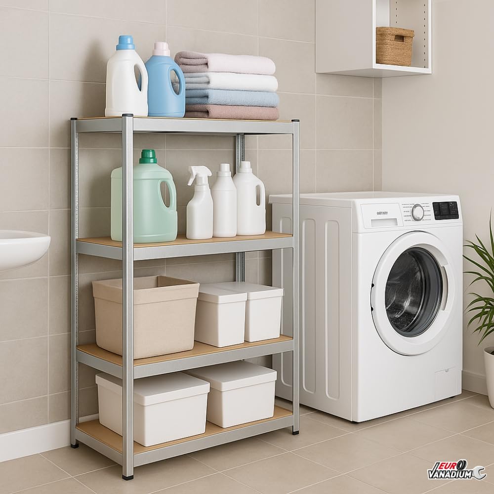 Double Étagères de Rangement Charges Lourdes - 160 x 160 cm - 640 kg - Étagères de Garage modulables, 4 Niveaux, 8 Plateaux - 40 cm - Gris
