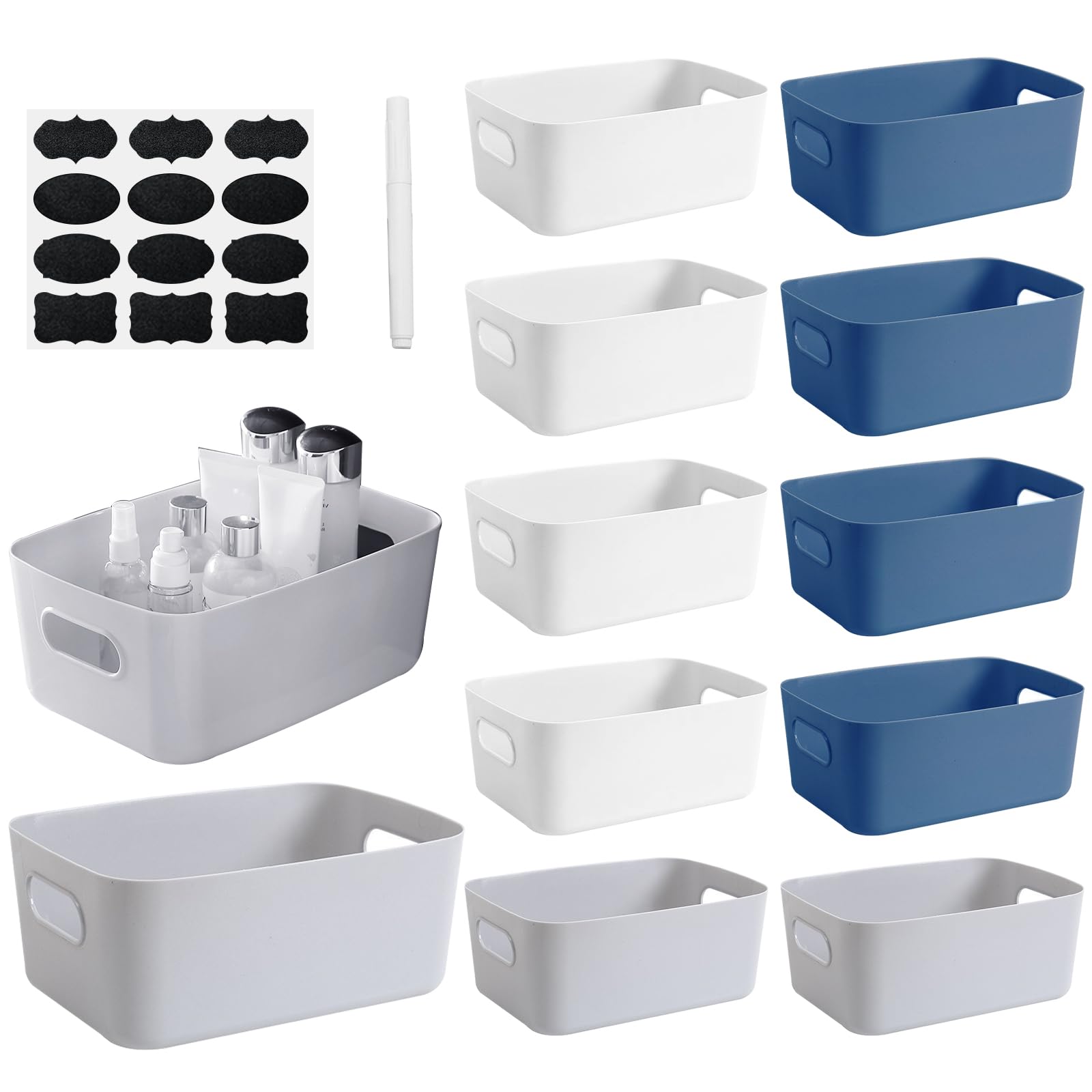 GAOHAN 12 Packs Plastic Storage Boxes with Handles, 3 Colours Small Portable Storage Boxes