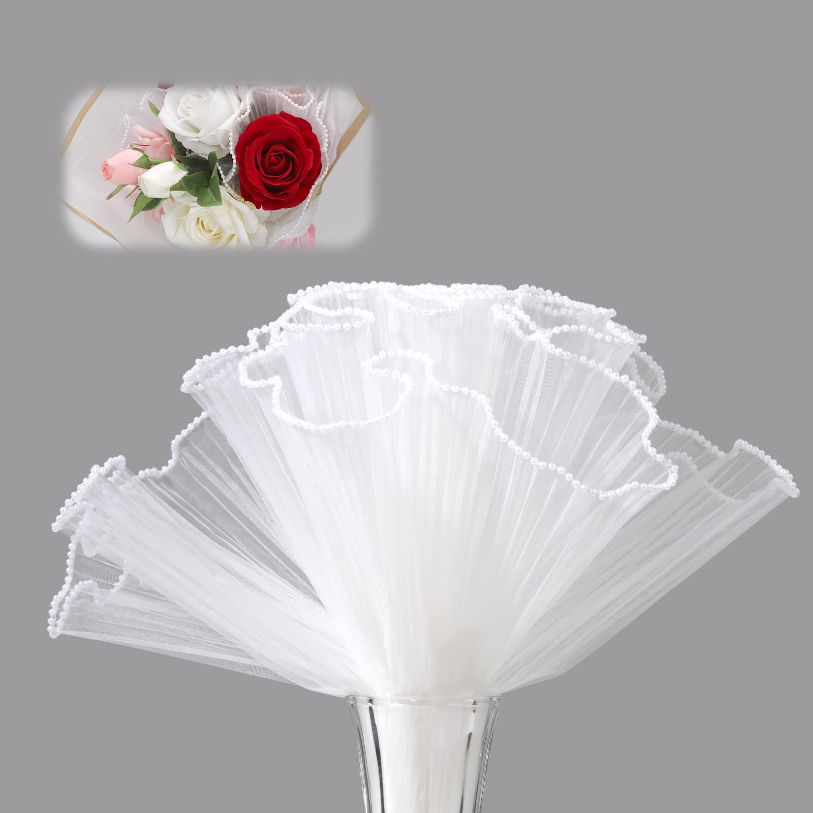 GORGECRAFT - Bolsas De Organza Blanca Con Borde De Perlas (2x8 Yardas) Para Envolver Ramos De Flores, Regalos Y Manualidades