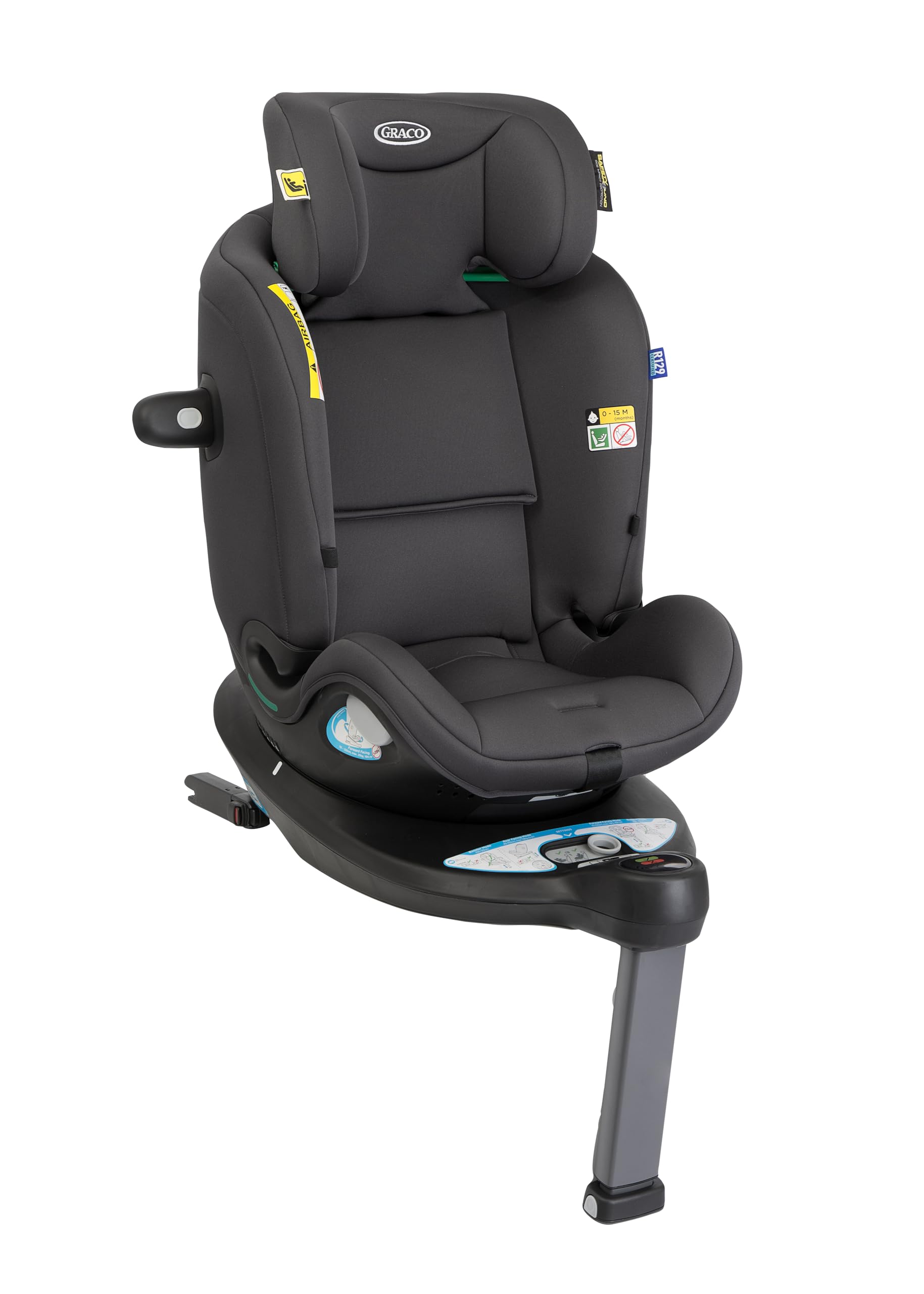 Graco - Turn2Me™ Grow i-Size R129 Silla de coche giratoria 360° con ISOFIX 3 en 1 multiedad, de 40 a 125 cm (desde el nacimiento hasta los 7 años aprox.), color Iron