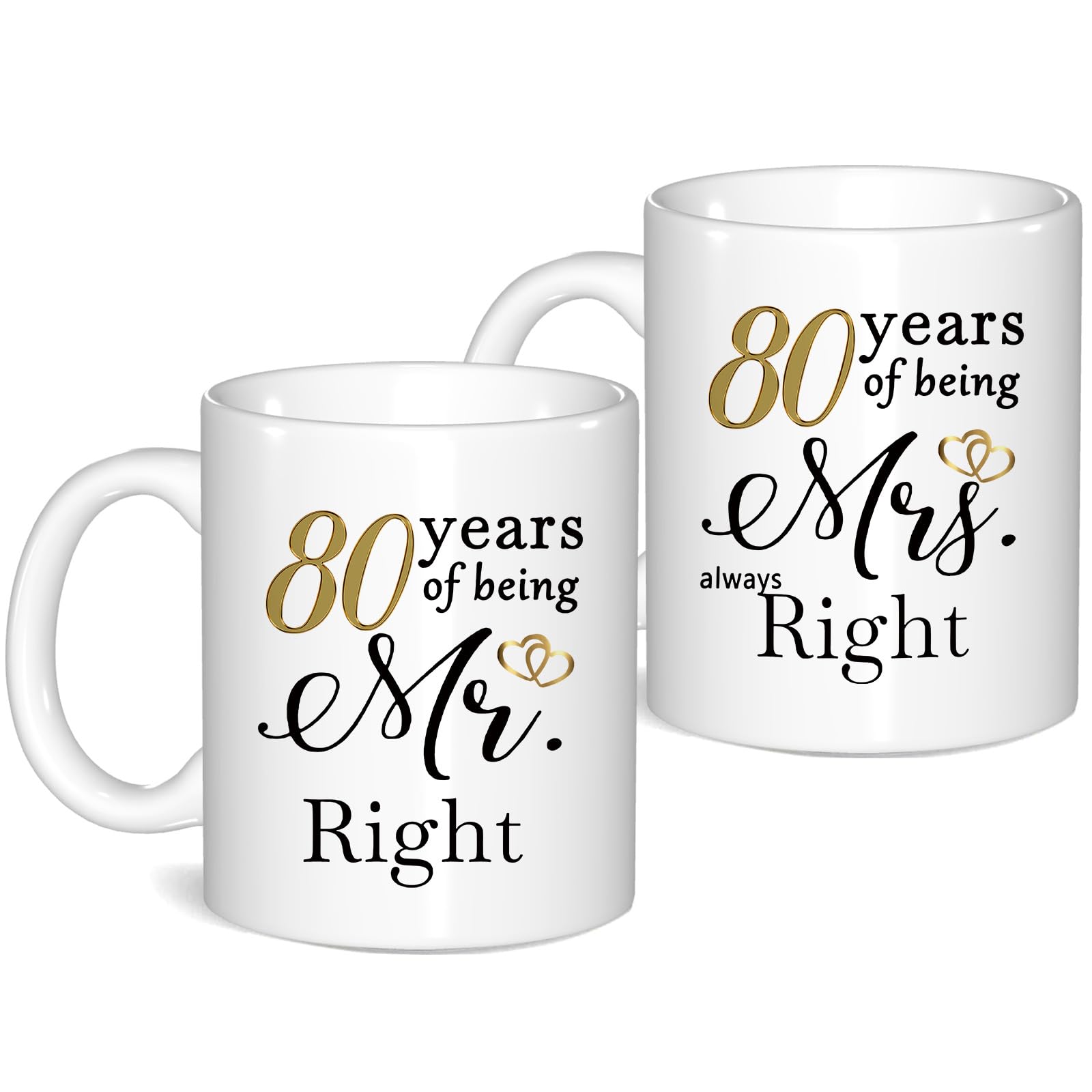 JOUWUI 80 Year Anniversary Coffee Mugs Set of 2, 80th Anniversary Wedding Gifts for Wife Husband Parents Grandparents Men Women Him Her, 80 Year Valentines Engagement Couple Cups — image 1