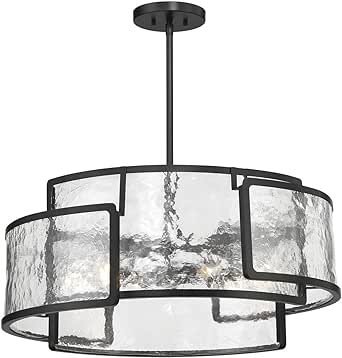Minka Lavery 5267-66A Bella Collina Clear Hand-Made Glass Drum Pendant Ceiling Light, 6-Light 360 Total Watts, 12" H x 28" W, Coal Black