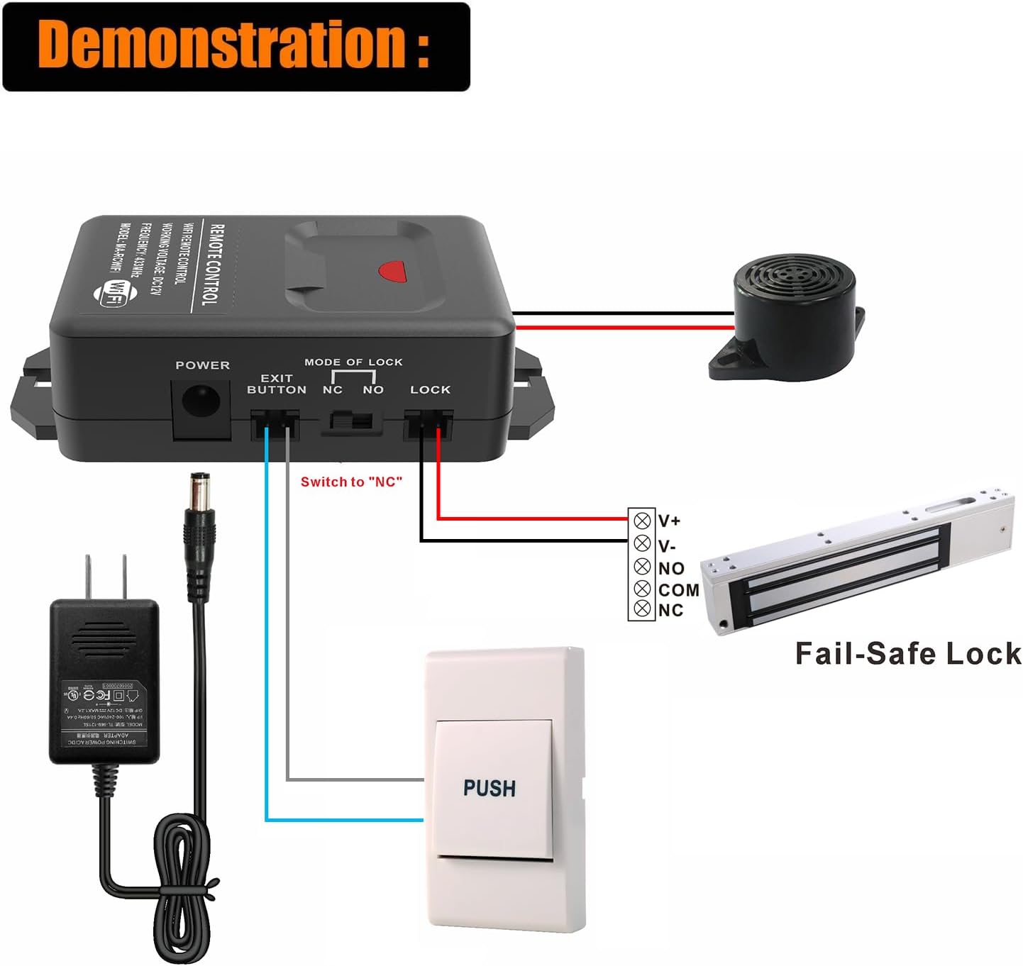 Access Control System Kit with 600lbs Holding Force Magnetic Lock Exit Button WiFi Remote & Buzzer Controlled by Smartphone