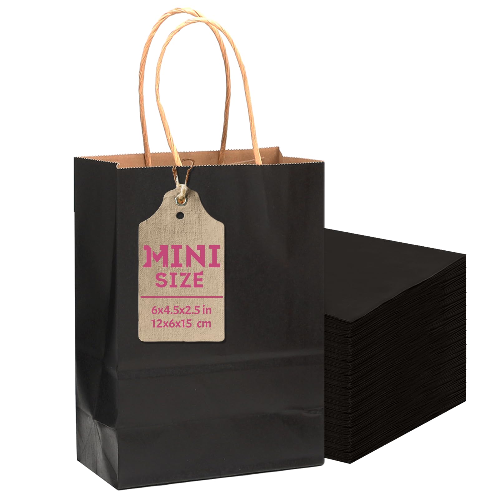 Gcardist 25 Pcs Black Mini Gift Bags with Handles 6"x4.5"x2.5" Small Paper Kraft Party Treat Bags