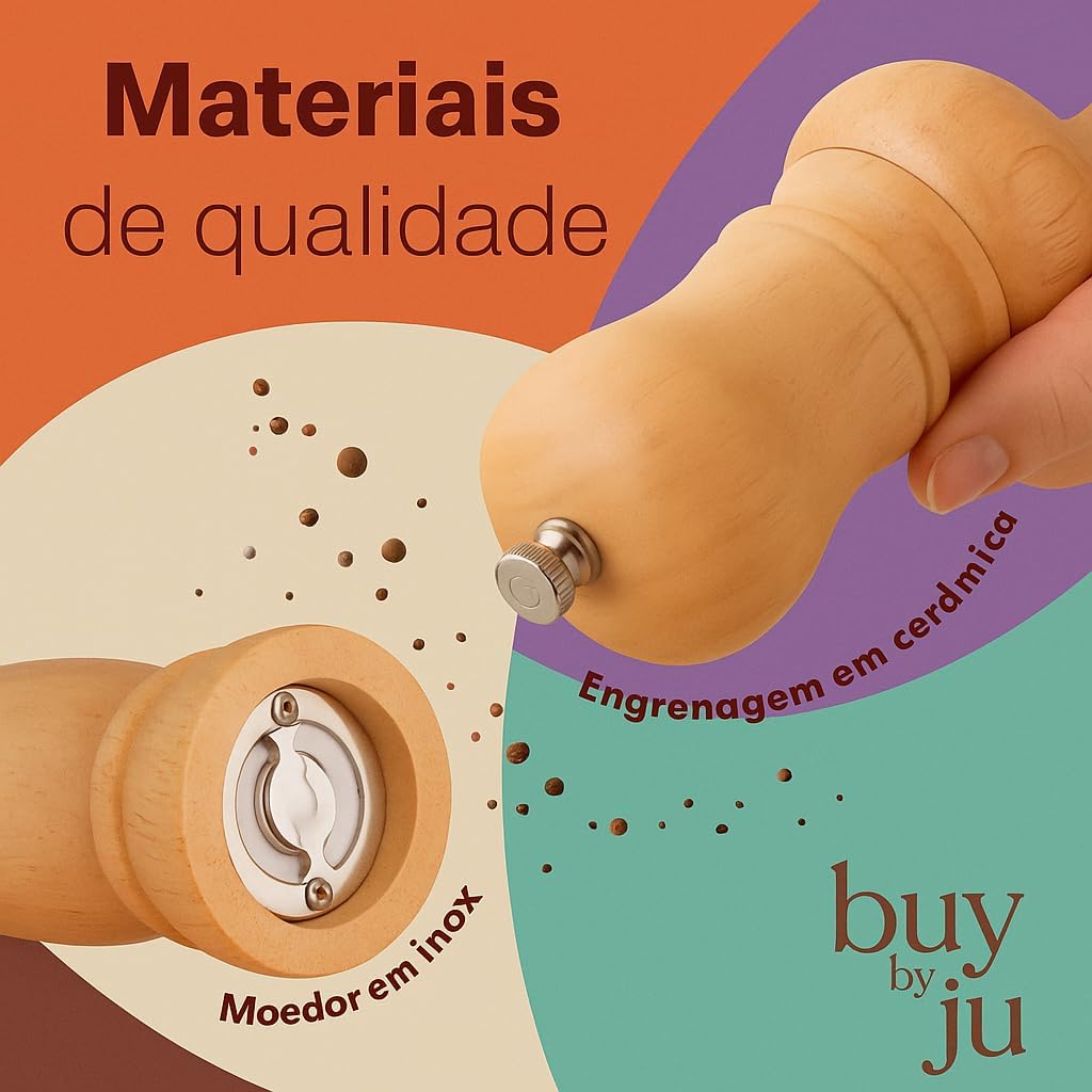 Moedor de Pimenta e Sal em Madeira Nobre, Moedor Manual com Mecanismo de Cerâmica e Pino Regulador para Sal Grosso Pimenta do Reino e Temperos Design Rústico Ideal Cozinha Gourmet Premium – Buy by Ju