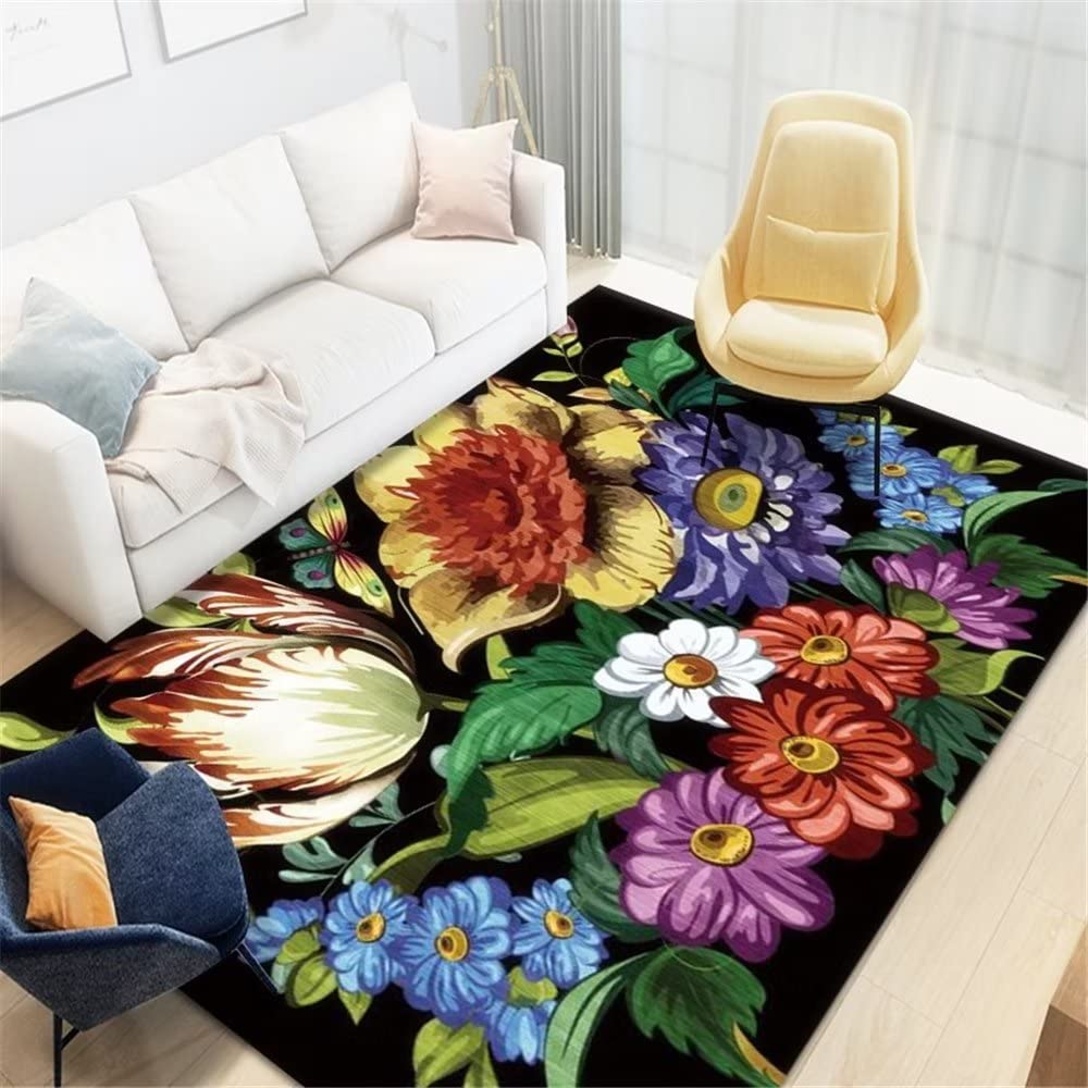 Tapis de chambre durable au design floral brun et finitions minimalistes premium