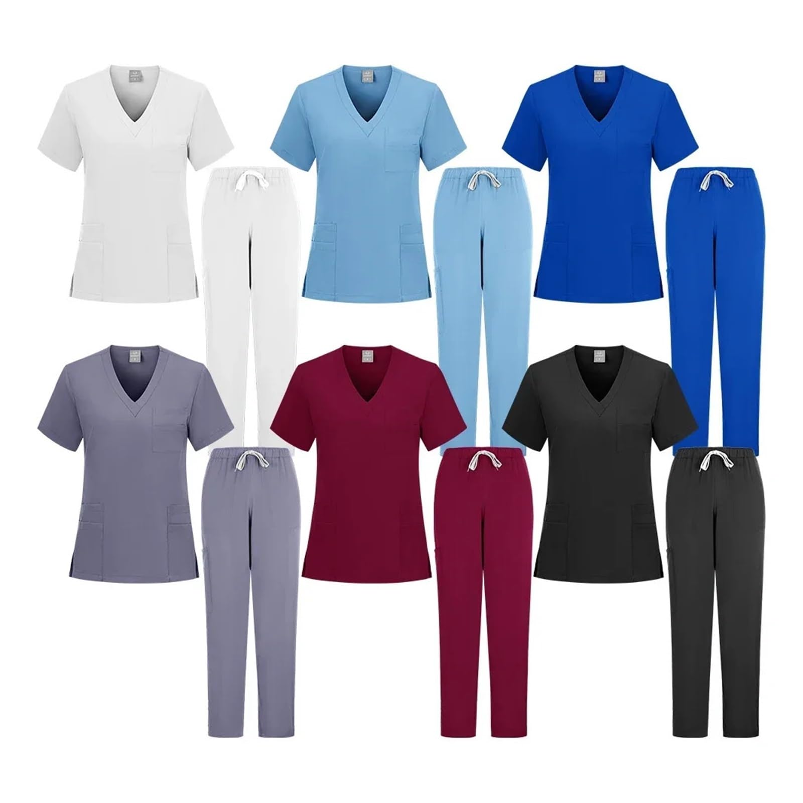 Divisa Infermiere Donna Uniformi da infermiera Top tinta unita Pantaloni Donna Uomo Pantaloni Scrub Set di Scrub Uniforme for Clinica for Animali Domestici for Ospedale Veterinario Dentale(Wine red,XX