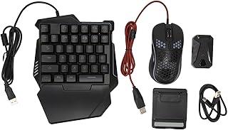 TZ 006 One Handed Keyboard Mouse USB Type C Spilitter Combo, Wired Cordless Connection RGB LED Backlit Mini Size Gaming Adapter Combo for PUBG, Dota, Call of Duty