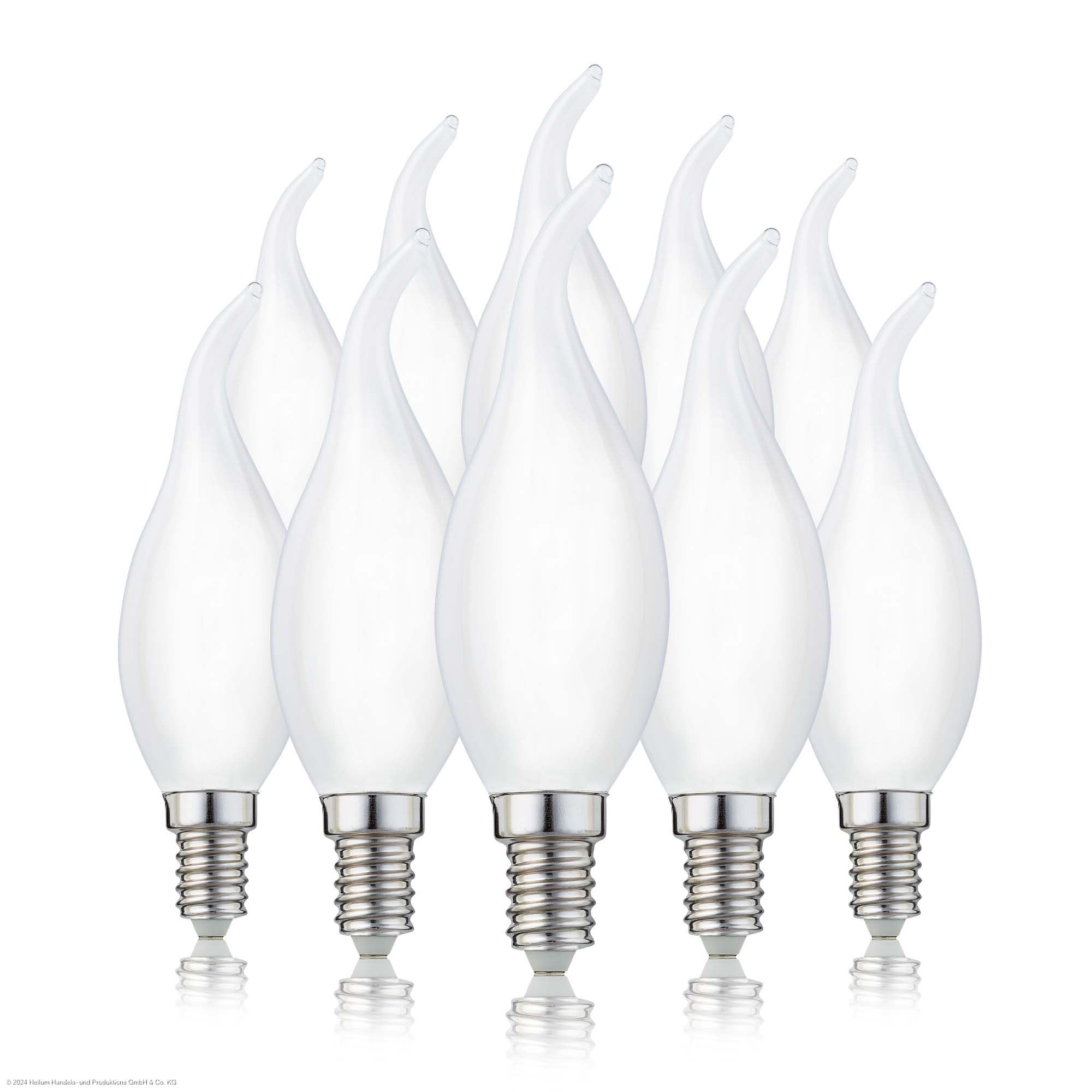 Hellum lampadine LED E14 a candela a vento, Set da 10, vetro opaco, Lampadina LED E14 luce calda 2,2W equivalente a una luce a incandescenza 25W, 250 lm, 2700 K bianco caldo 207408
