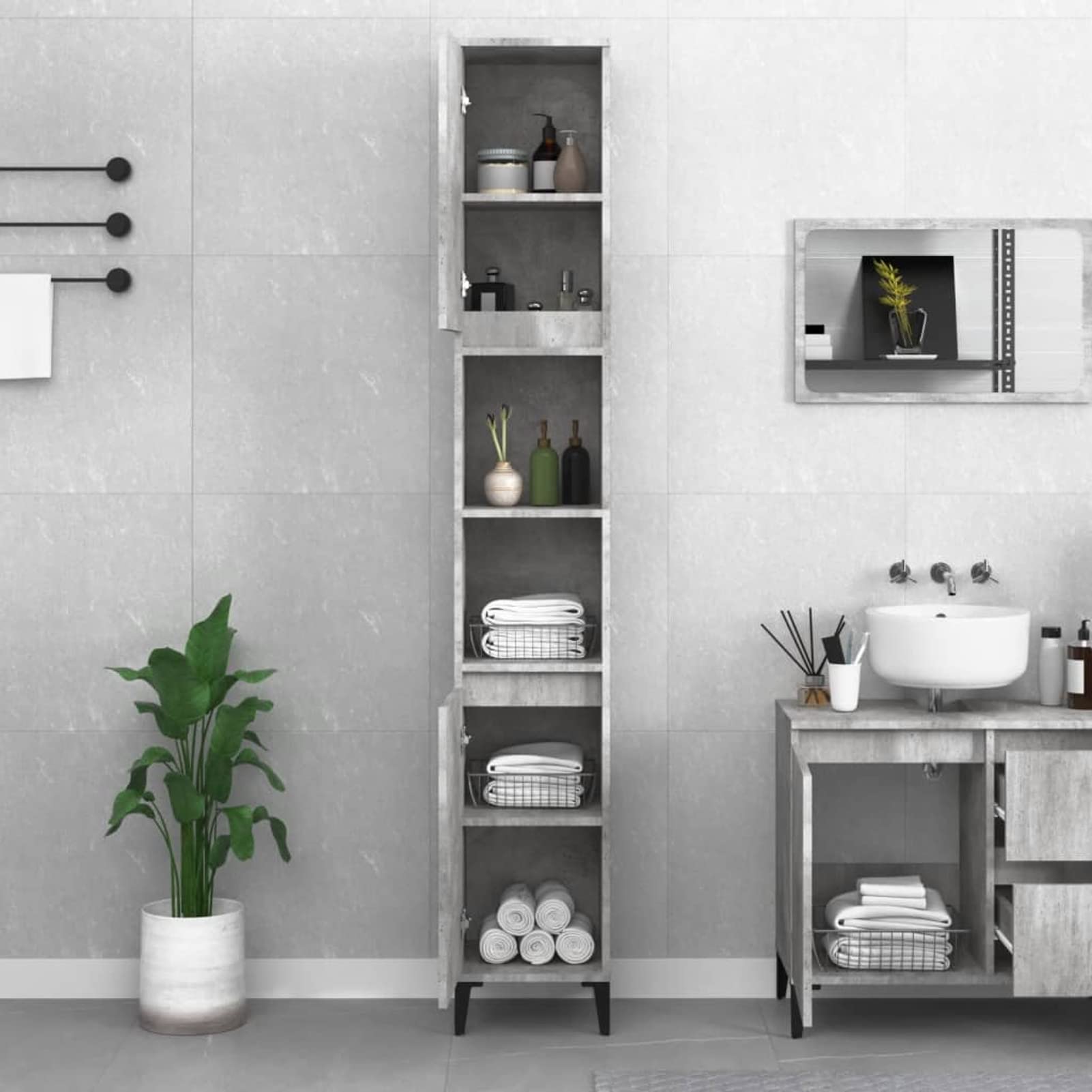 Homgoday Muebles de baño gris cemento 30 x 30 x 190 cm madera multicapa muebles de interior para salón, oficina o dormitorio