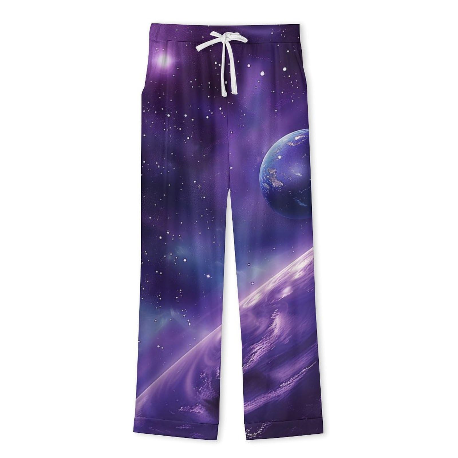 OLEETS Pigiama A Maniche Lunghe da Uomo - Il Cielo Stellato della Terra Pigiama Invernale Pantaloni Top Caldo Autunnale Traspirante Morbido 2 Pezzi Casual Ampio