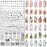 Whaline 6Pcs Spring Floral Leaves Nail Plates Stamping Set Plant Leaves Stamp Templates Nail Art Plates for DIY Print Manicure Salon Design