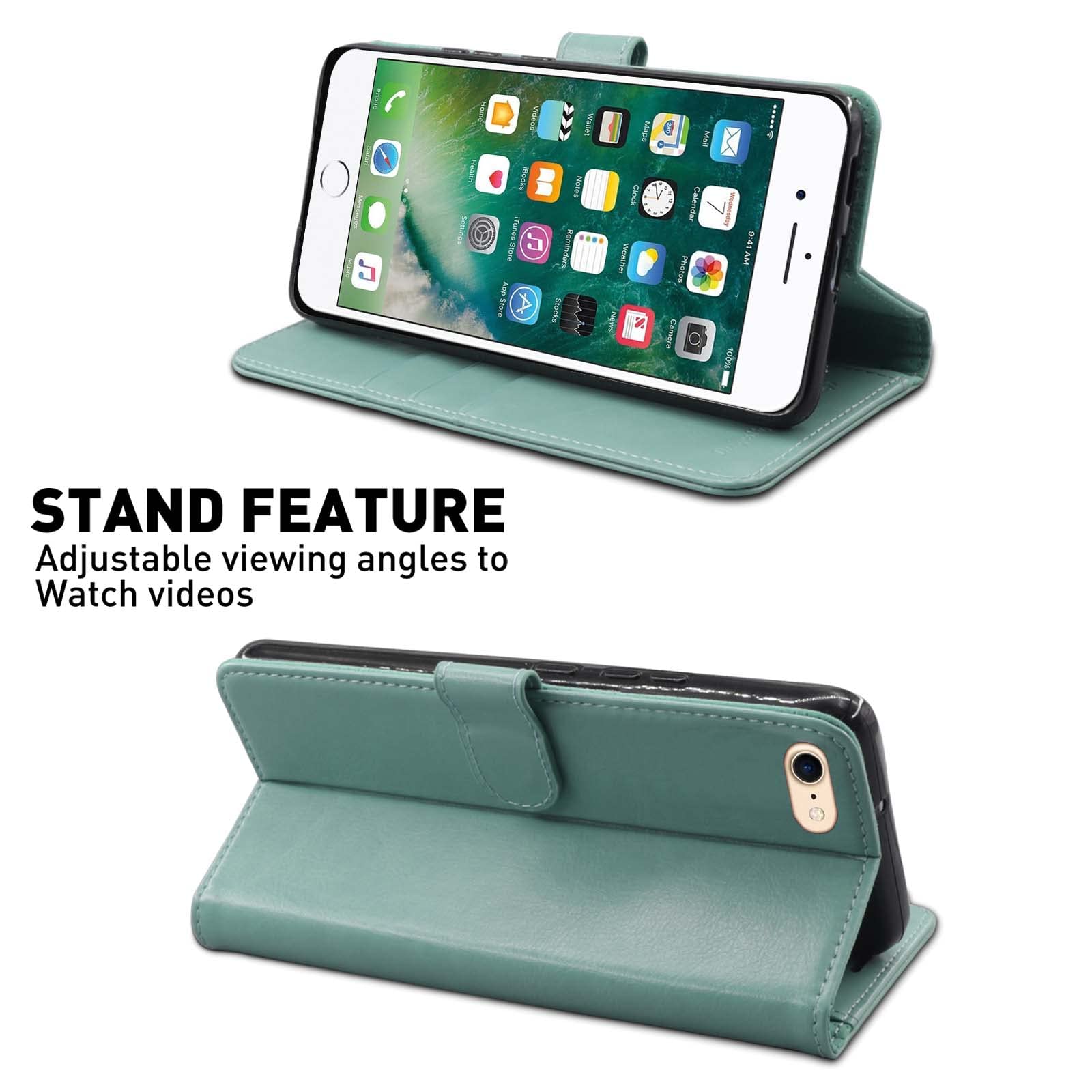 MONASAY iPhone SE 2022/2020 5G Case,iPhone 8 Wallet Case, iPhone 7 Case,4.7-inch, [Glass Screen Protector] Flip Folio Leather Cell Phone Cover with Credit Card Holder, Mint