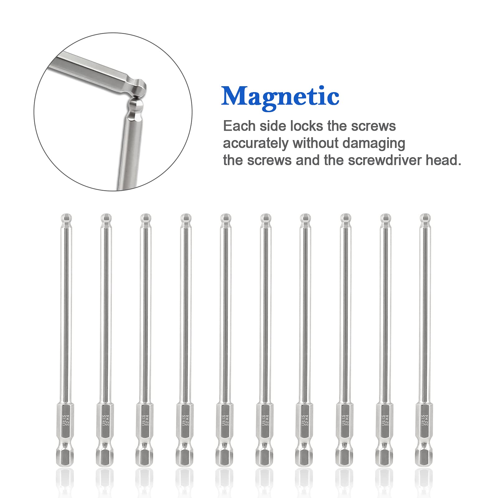 LDEXIN 10-teiliges Sechskant-Bit-Set – 4 Mm Kugelkopf, Magnetisch, 100 Mm Lang, Für 1/4 Zoll Antrieb