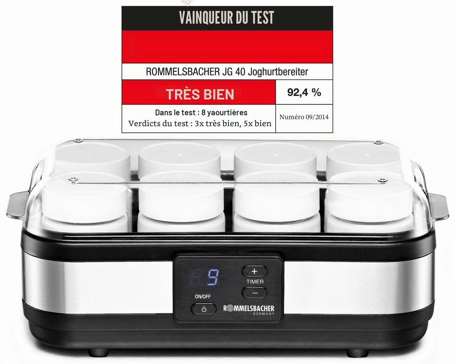 Rommelsbacher JG 40, Yaourtière en Acier Inoxydable/Noir, 8 pots de 1 - 220 - 240 V = 40 watts