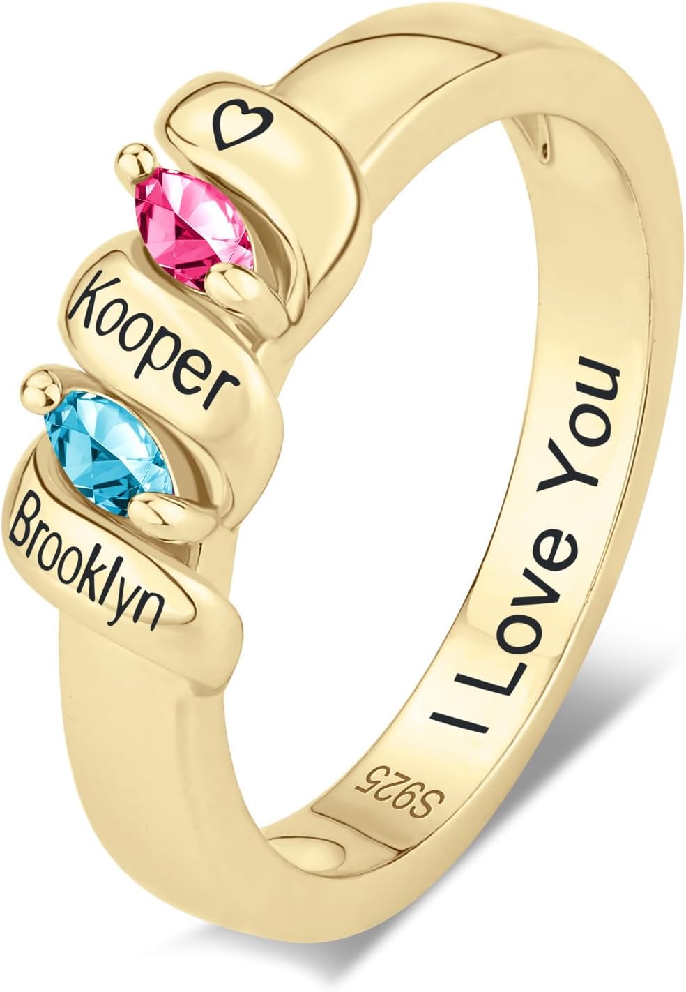 S925 Sterling Silver Personalized Birthstone Rings with 1-6 Birthstones Custom Mothers Ring Family Name Ring for Mom Grandmother Mother's Day Christmas Gift