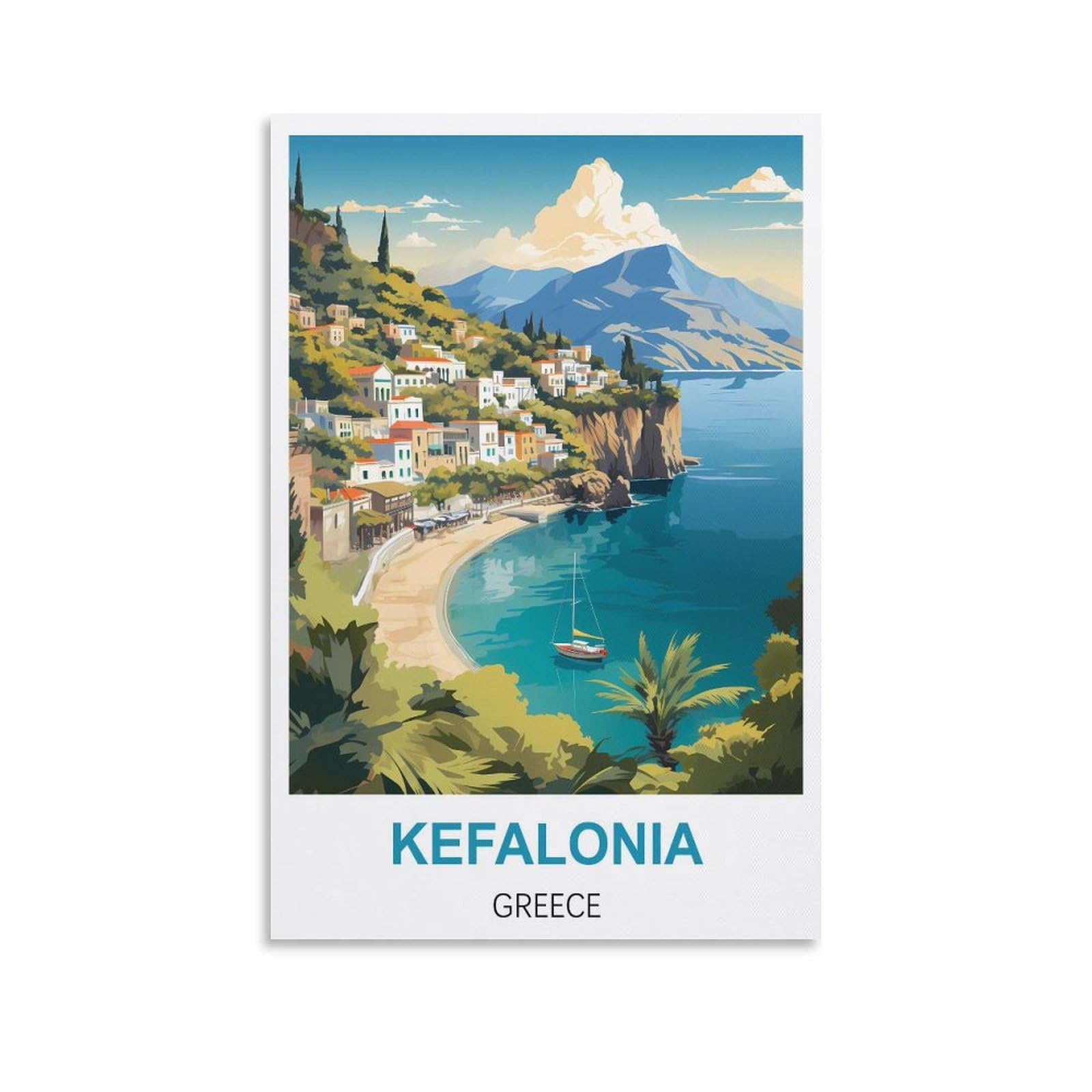 Fzyuen Unframe-Style Kefalonia Greece Vintage Travel Poster 08X12inch(20X30cm) Canvas Wall Art Prints For Wall Decor Room Decor Bedroom Decor