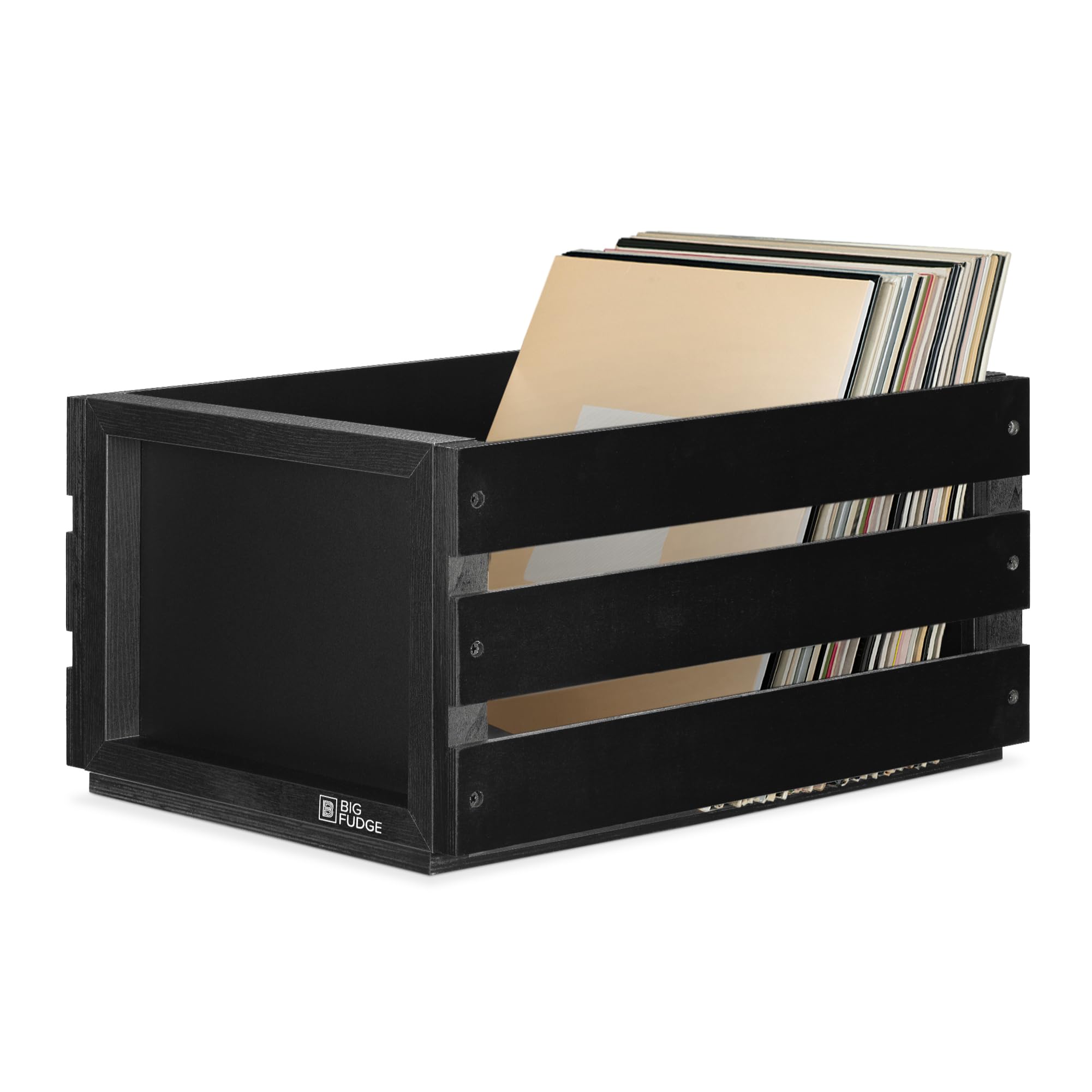 Big Fudge Black W/ Wheel Paper Frame Record Crate With Chalkboard Black,Without 43.00X34.70x22.90 Cm