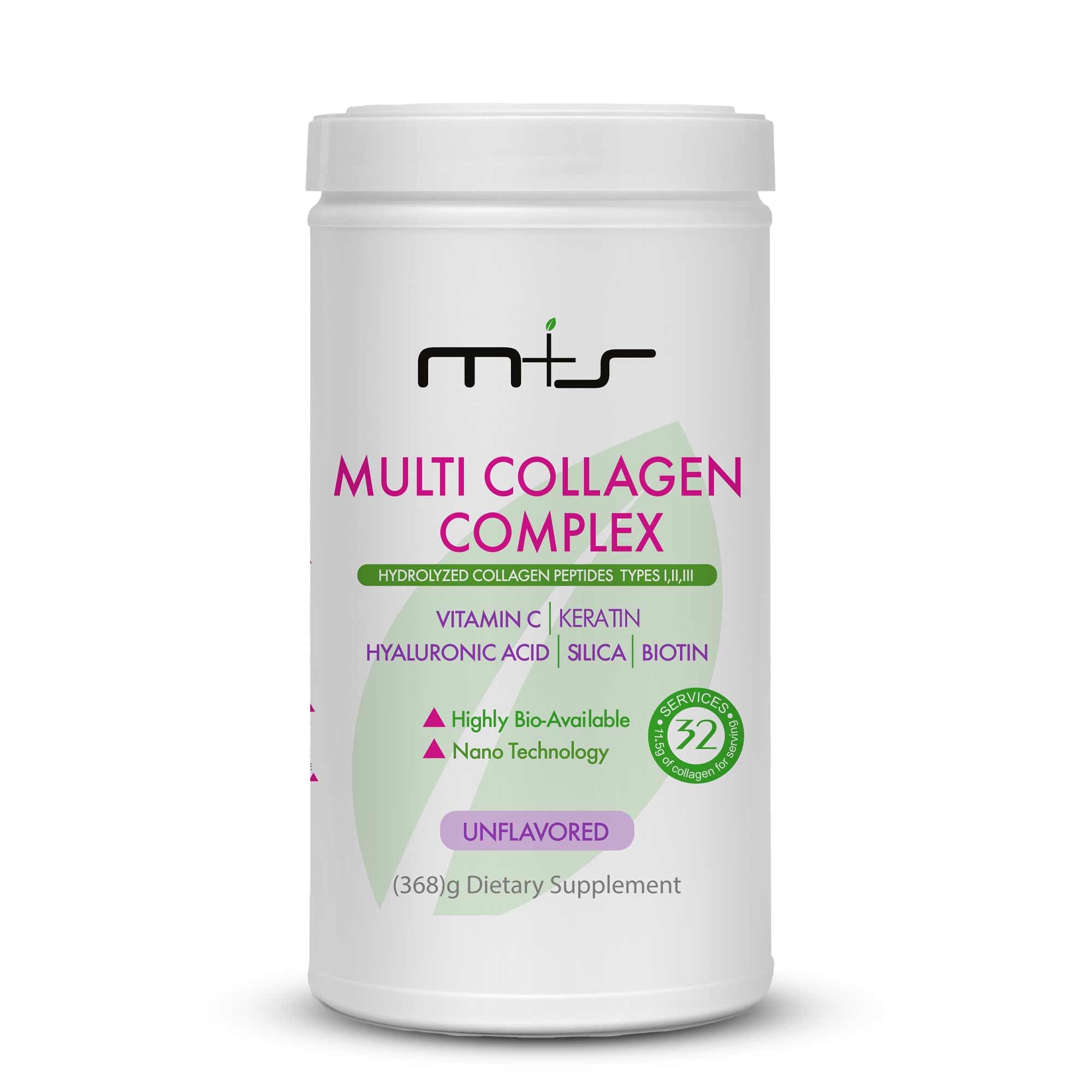 M+S Multi Collagen Complex – Hydrolyzed Collagen peptides, Types I, II, III for Skin, Hair, Nails and Joints – with Vitamin C, Hyaluronic Acid, Keratin, Biotin and Silica (Unflavored)