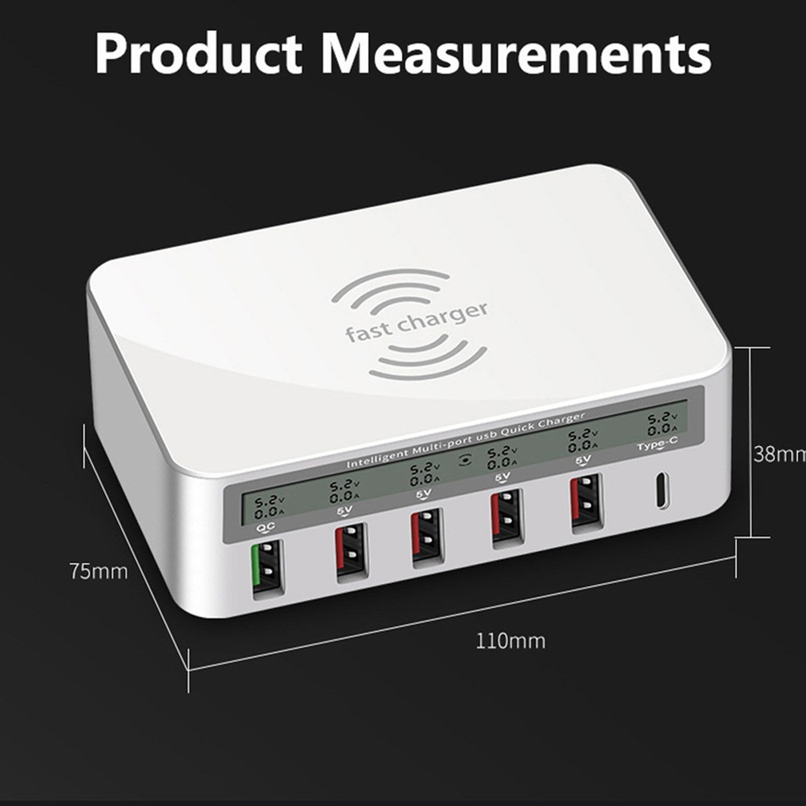 40W Usb Caricatore Del Telefono Cellulare 6 Porte Caricabatterie Rapido Qc3.0 Pd Display Lcd Stazione di Ricarica per Telefono Cellulare Tablet,White