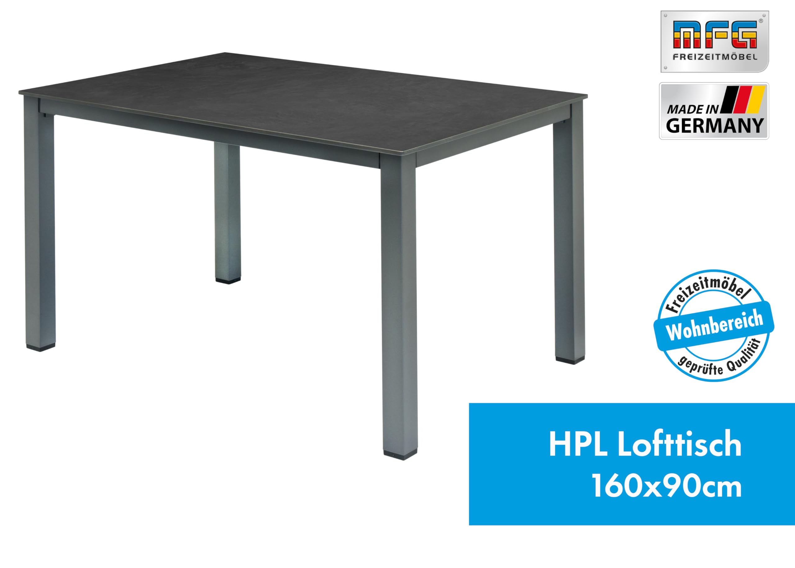 MFG Lofttisch 160x90 cm, Gestell: anthrazit, Plattendekor: Schiefer