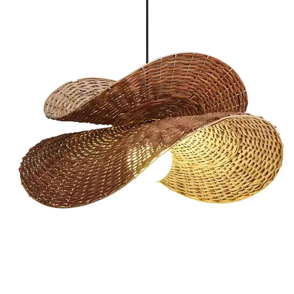 LYMSXAZOU Unique Pendant Light Fixtures Ceiling Hanging Vintage Living Room Double-layer Chandelier Rattan Lamp Shade Southeast Asia Style Dining Table Fixture