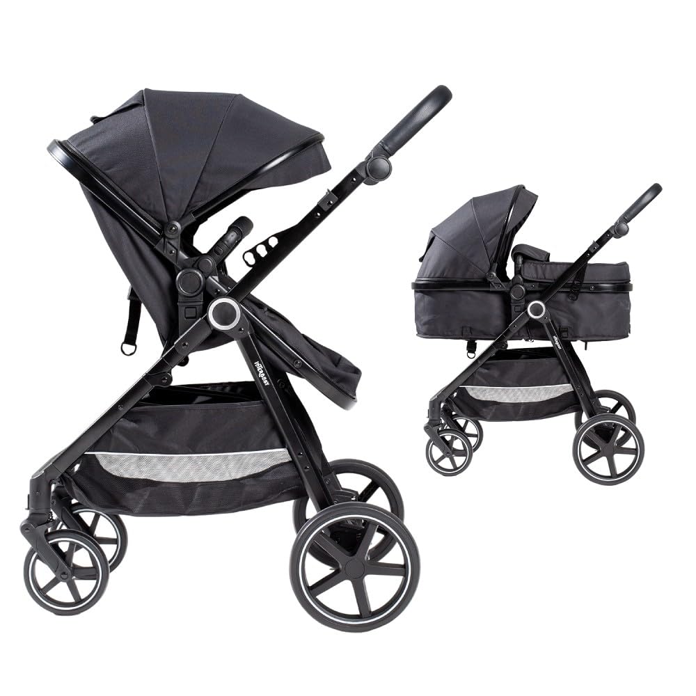 Interbaby Negro Carrito Bebe 2 En 1 | Silla Paseo Desde Nacimiento Hasta 48 Meses O 22 Kg | Capazo Acolchado, Amortiguadores, Asiento Ajustable | Cochecito Bebe Modelo Versa