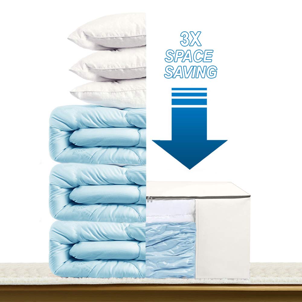 Space Saver Vacuum Storage Bags / Cube Storage Bag Totes with Vacuum Seal Compressed Space Bags. Large Capacity Bedroom and Closet Organizing Solution that Protects Your Comforters, Clothing, Bedding, & More! (X-Jumbo Bundle) (Beige - Set of 5)