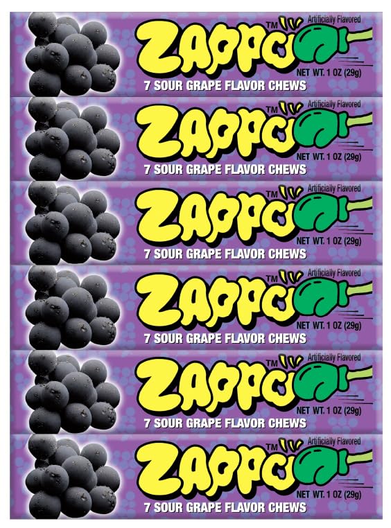 Image of Zappo Sour Flavored Chews Packs (6 Pack, Grape)