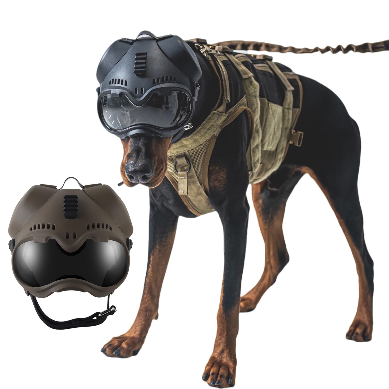 Kask taktyczny K9 dla owczarków niemieckich i mechaników – regulowany kask dla psa ze zdejmowanymi ochraniaczami na uszy, 2 soczewkami, szyną Picatinny i podkładkami EVA dla średnich psów roboczych
