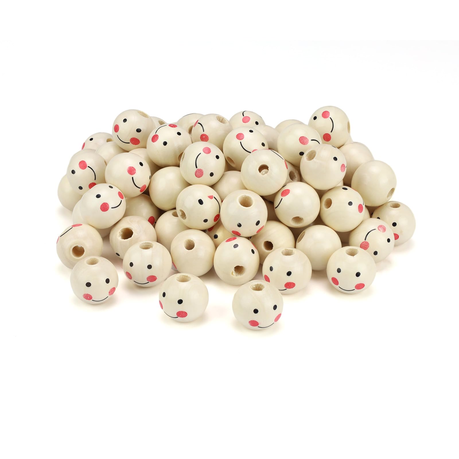 30pcs Perles Peintes En Bois Fille Smiley Perle Avec Trou Pour La Fabrication De Poupée Bijoux Décoratifs Collier Boucles D'Oreilles