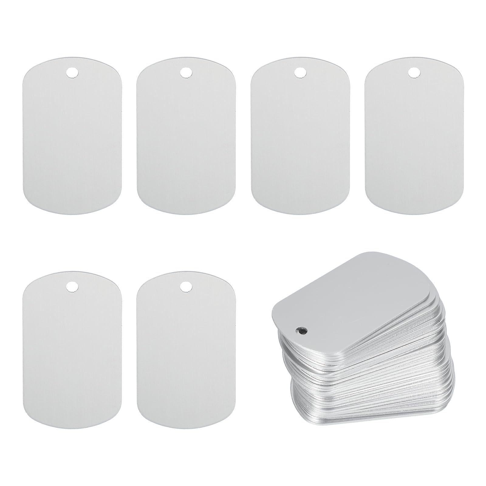 PATIKIL Metall Stanzrohlinge Tags 50x29mm Gravur Rohlinge, 55 Stück Aluminiumgravur Rohlinge Hundemarke Rechteckige Lasergravur mit Loch Schlüsselanhänger für Haustier DIY Deko, Silber