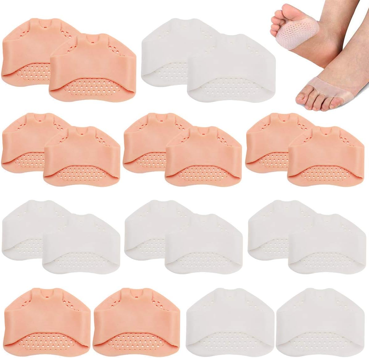 Qixuer 10 Pairs Silicone Foot Cushion Protectors,Ball of Foot Cushions