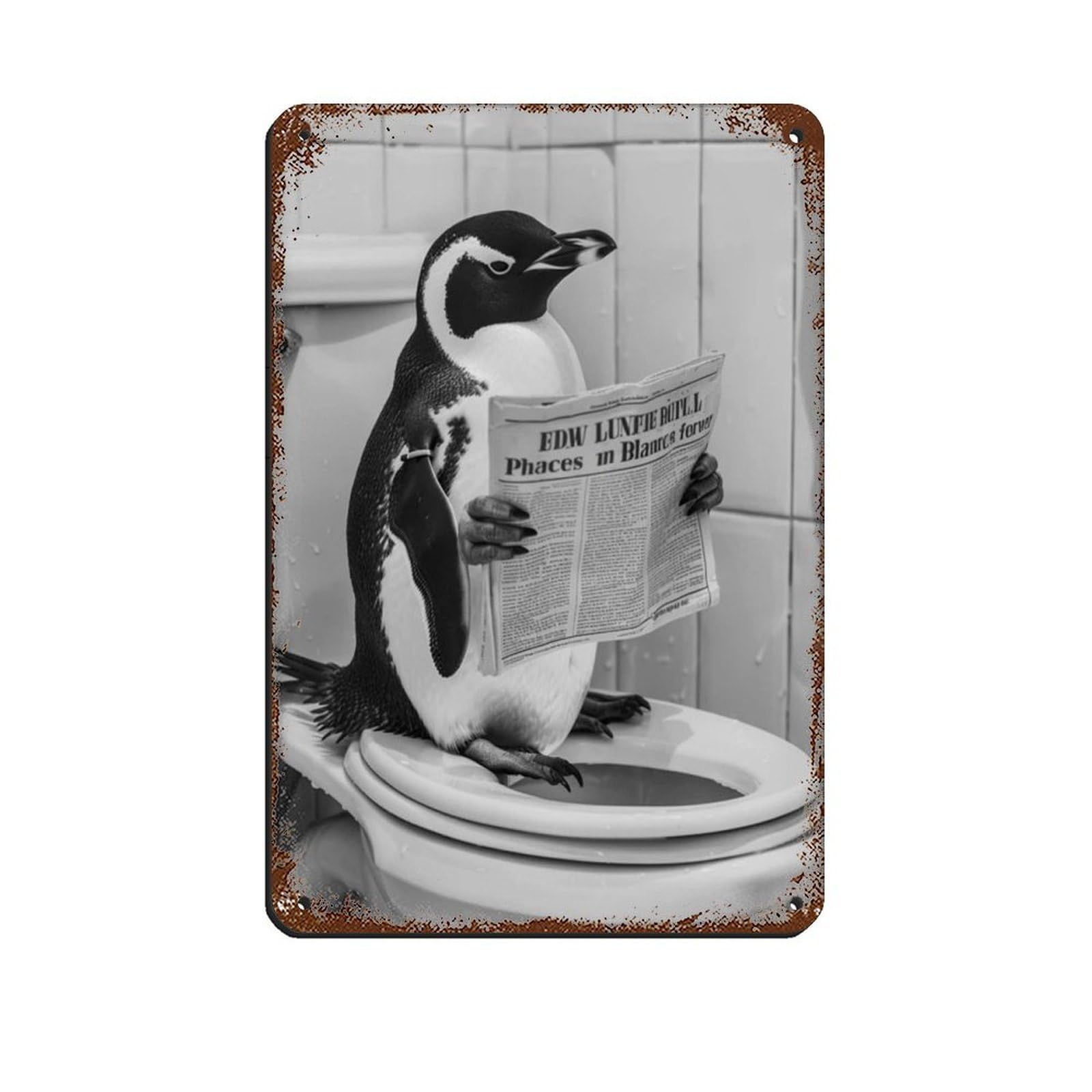 Penguin Sitting on The Toilet Reading A Newspaper (9) Tin Sign Vintage Metal Pub Club Cafe Bar Home Wall Art Decoration Poster Retro 8x12inch(20x30cm)