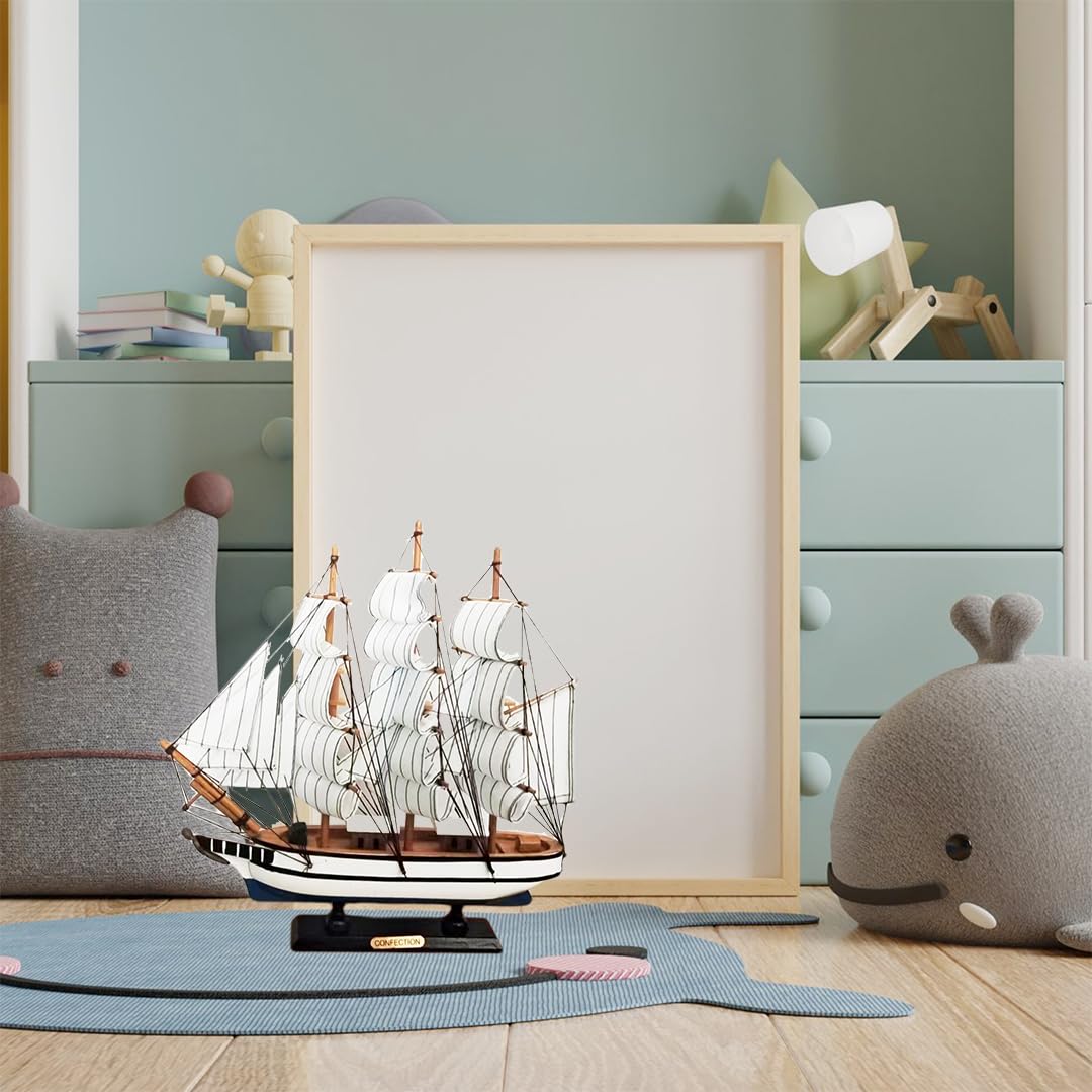 Ornements de modèle de voilier en bois Modèle de voilier Bateau à voiles Décoration maritime Décoration maritime 34cm, pour bureau de desktop, salon, chambre à coucher, décoration de bureau