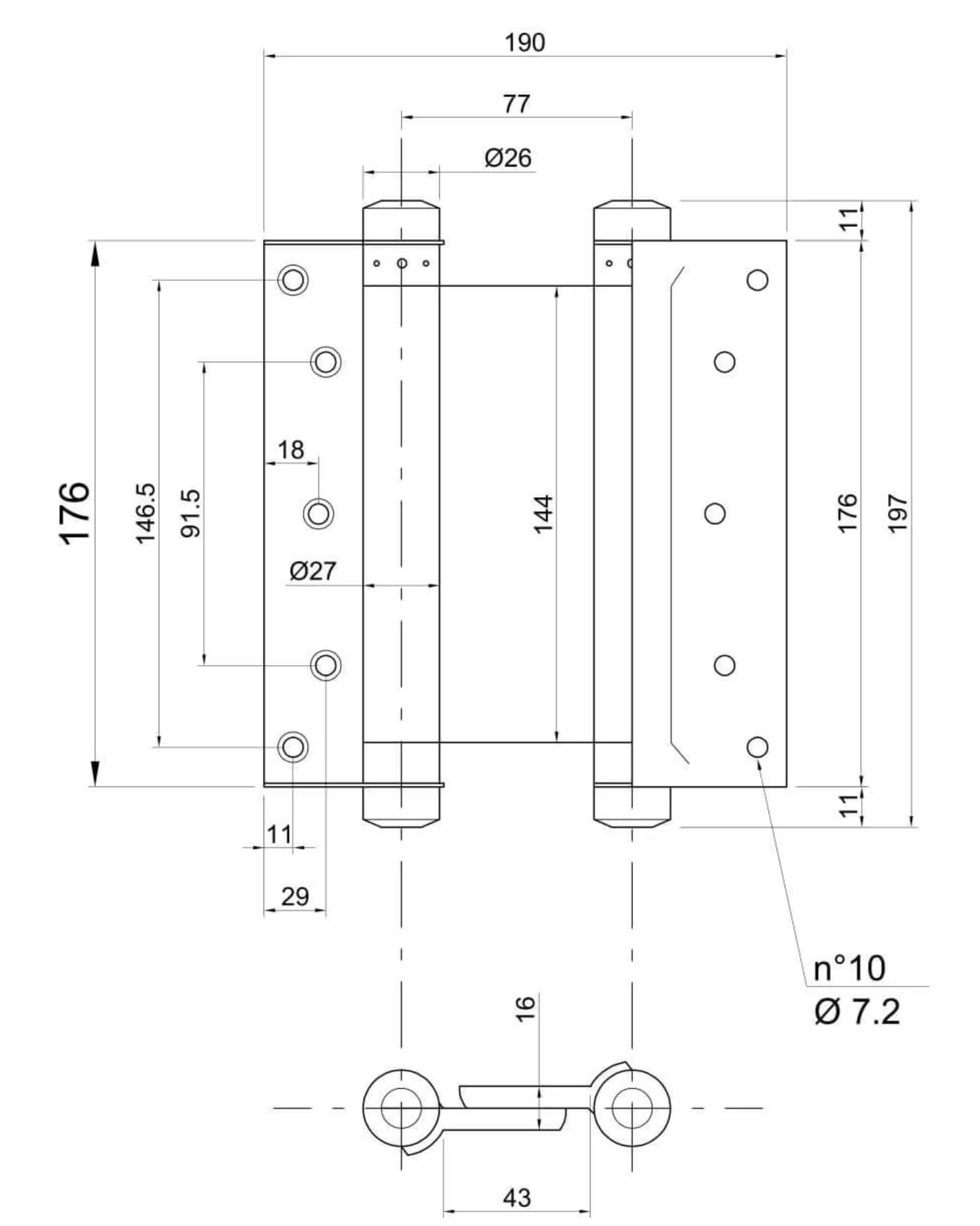 Gedotec Pendeltürscharnier aus Stahl selbstschließend Schwarz matt 175 mm 55 kg