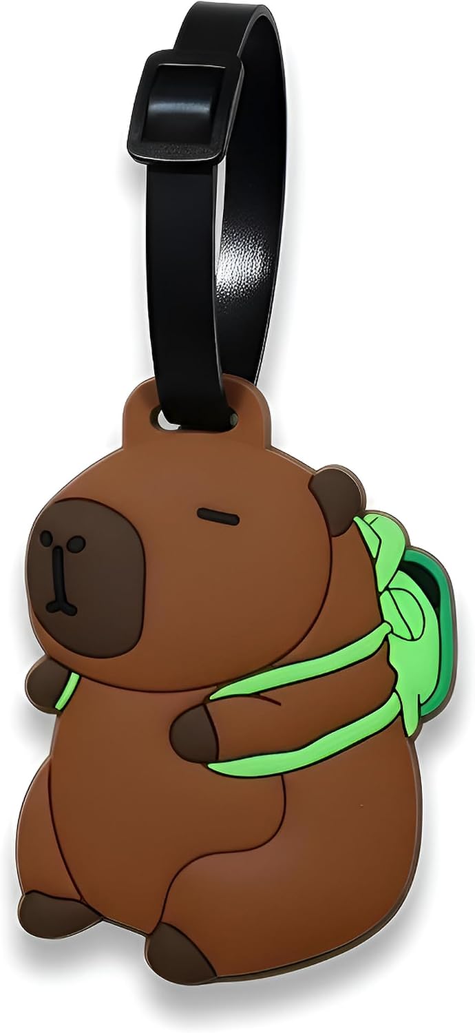 Luggage Tags for Suitcases, Cute Capybara Silicone Travel Bag ID Tag with Writable Contact Card, Funny Animal Suitcase Marker for Carry Ons School Backpacks Camp Trips Kids Teens Adults